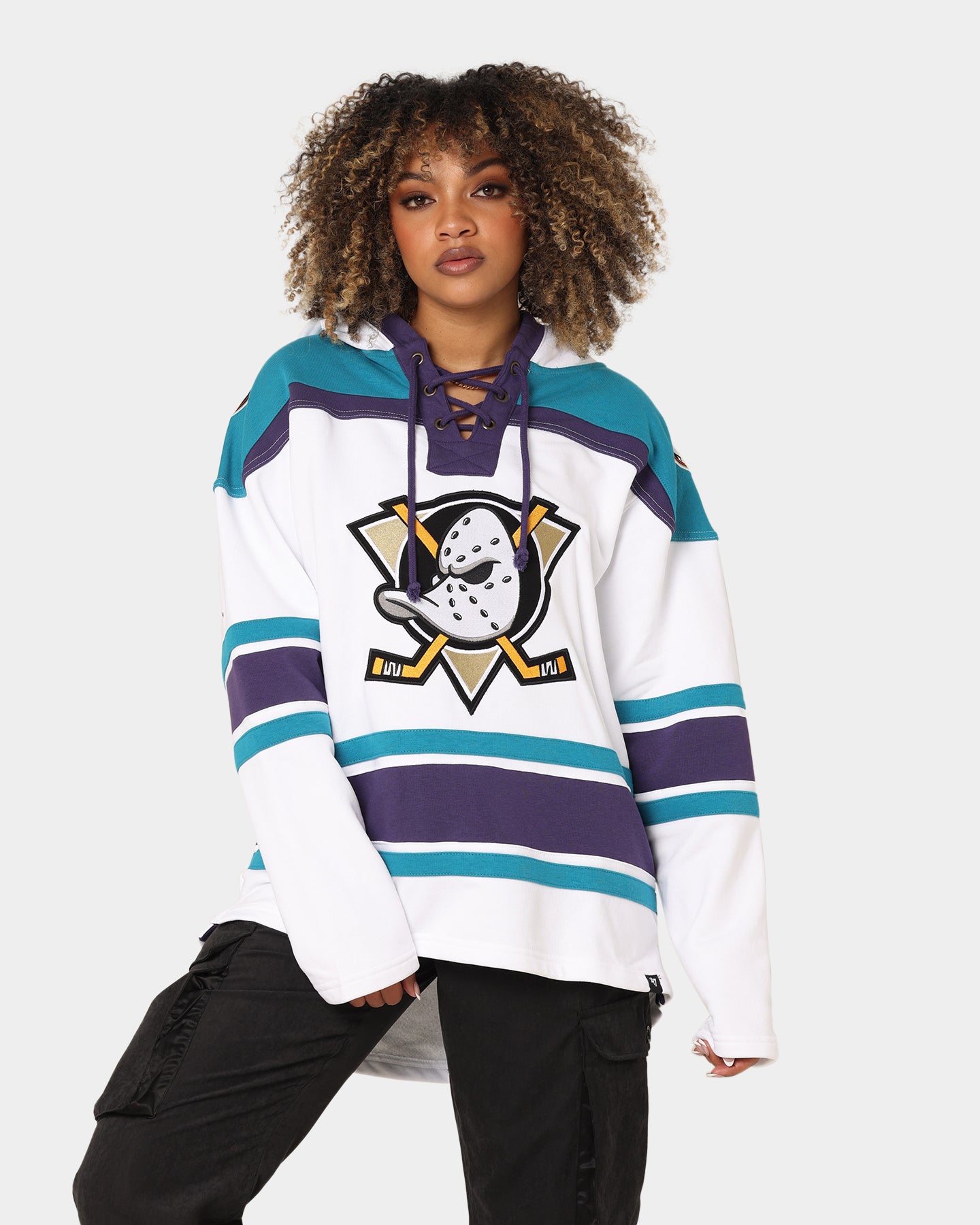 47 Brand Anaheim Ducks Superior Lacer Hoodie - White Wash - Men's NHL Hockey Fan Apparel for Game Day & Casual Wear