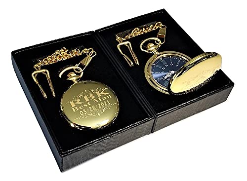 Personalized Engraved Pocket Watches for Men - Vintage Wedding Groomsmen Gifts with Stainless Steel Chain & Gift Box (Rose Gold) - Perfect for Best Man, Father's Day & Anniversary Presents