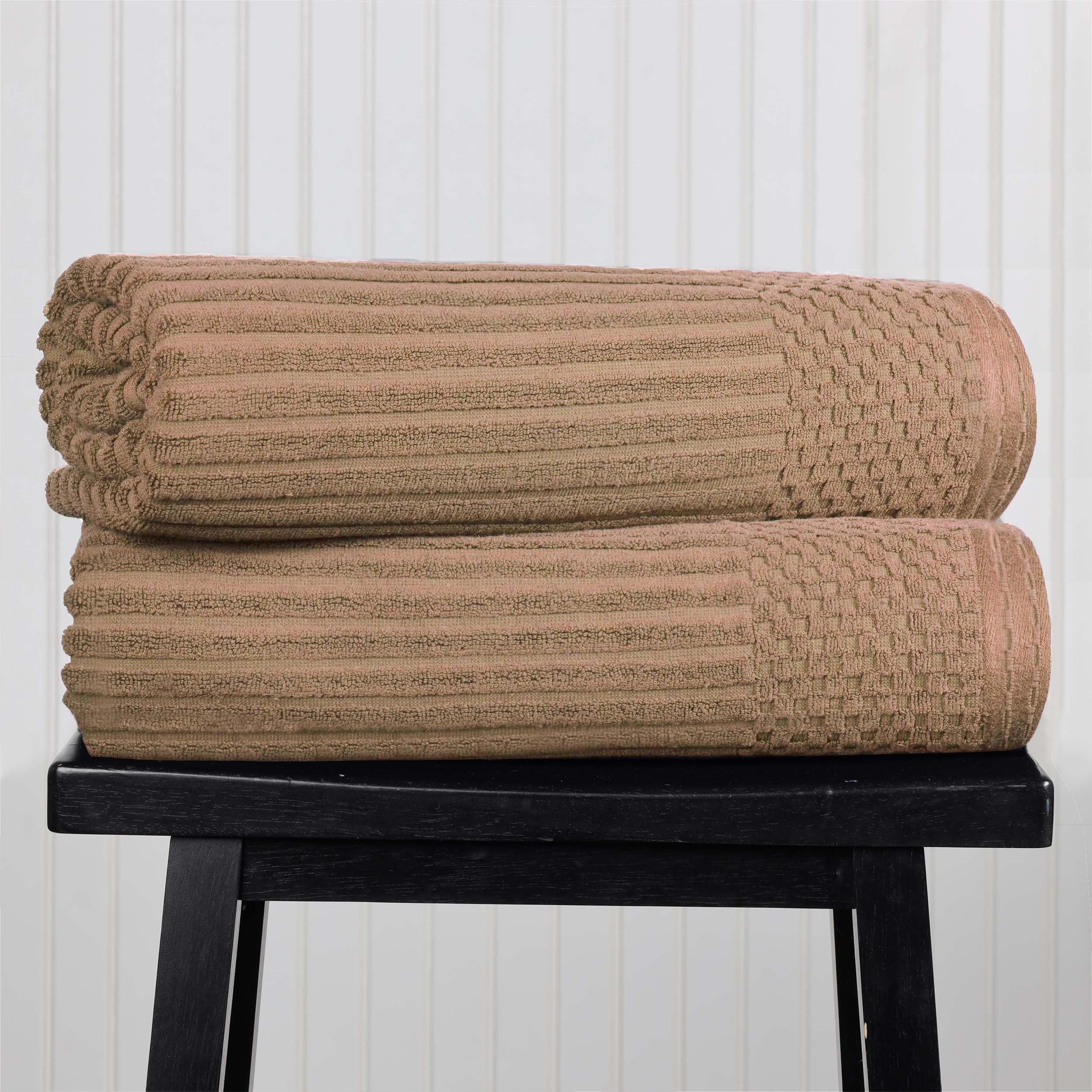 Premium Cotton Ribbed Textured Bath Towel Set - Ultra Absorbent 2-Piece Bath Sheet Set for Spa, Beach & Luxury Bathroom Use