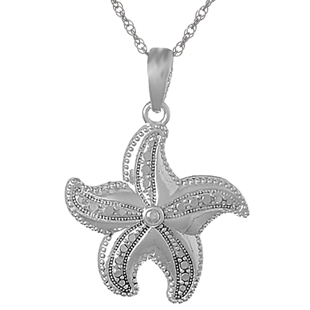 925 Sterling Silver Nautical Necklace with Starfish Charm Pendant & Chain | Dainty Jewelry for Women | Perfect for Beach Vacations, Summer Outfits and Gift Giving