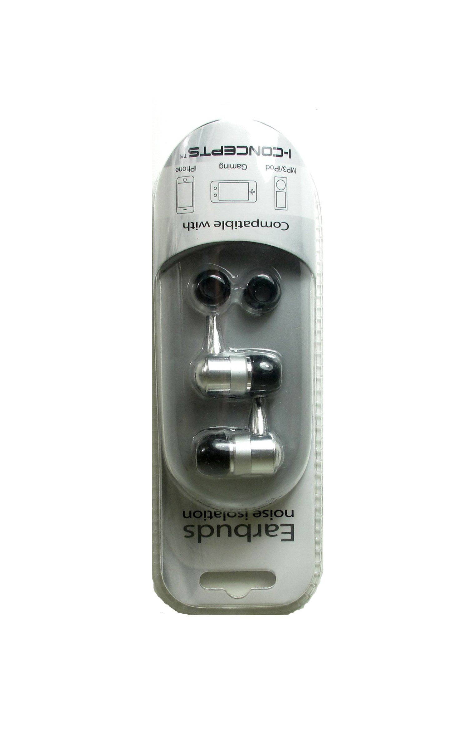 iConcepts Noise Isolation Earbuds - High Quality Silver In-Ear Headphones for MP3 Players, Gaming, iPhone - Perfect for Commuting, Workouts & Travel