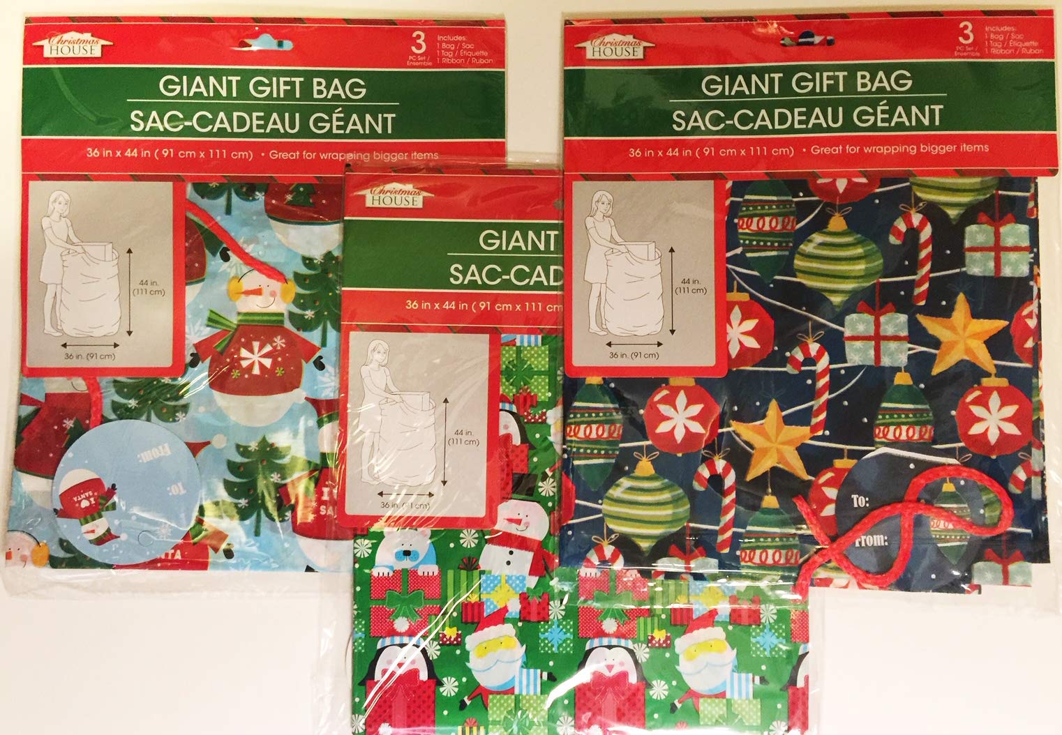 Large Christmas Gift Wrapping Bags Set of 3 - Extra Big Holiday Present Sacks for Xmas Presents, Stocking Stuffers & Party Favors | Perfect for Wrapping Oversized Gifts, Secret Santa Exchanges & Festive Decorations