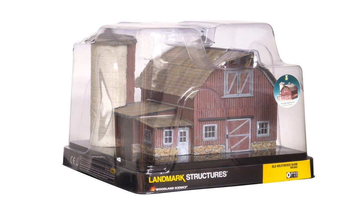Woodland Scenics BR5865 Old Weathered Barn Built & Ready Kit - O Scale Model Train Building for Realistic Railroad Scenery & Diorama Displays