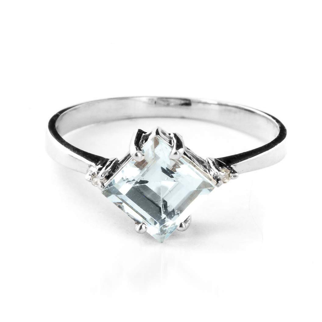 1.77 Carat 14K Solid White Gold Ring with Natural Diamonds & Aquamarine - Galaxy Gold GG Elegant Jewelry for Women | Perfect for Engagement, Anniversary & Special Occasion Gifts