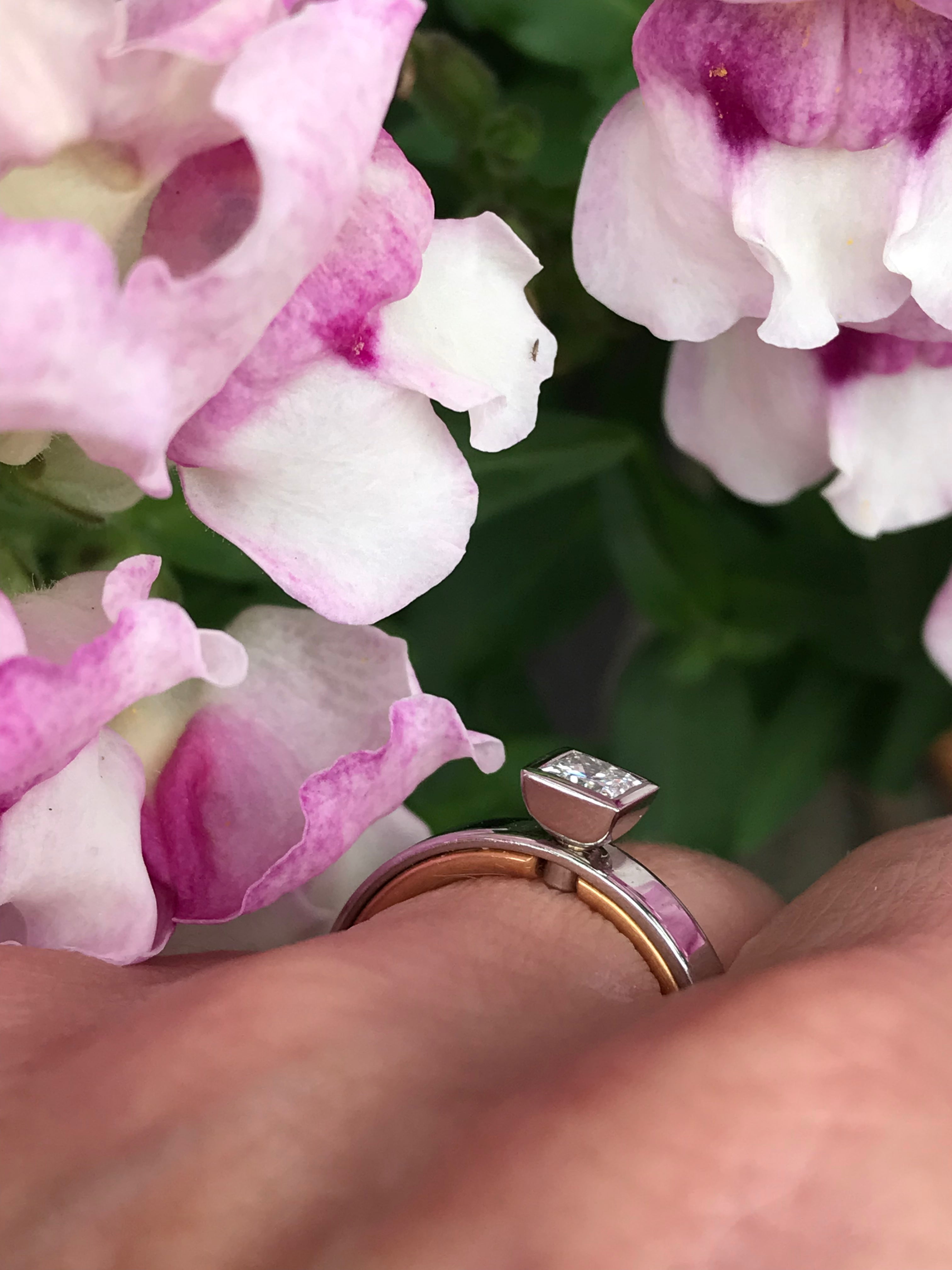 Platinum & 18K Gold Princess Cut 0.40ct Natural Diamond Ring FVVS - Elegant Engagement & Wedding Jewelry for Women