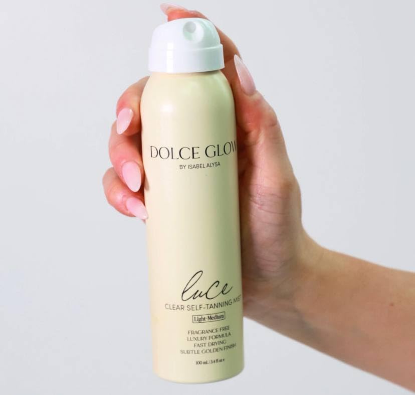 DOLCE GLOW Luce Clear Self-Tanning Mist Mini - 3.4 Fl Oz Travel Size Spray Tan for Natural Sun-Kissed Glow | Perfect for Vacation, Gym Bag & On-The-Go Tanning