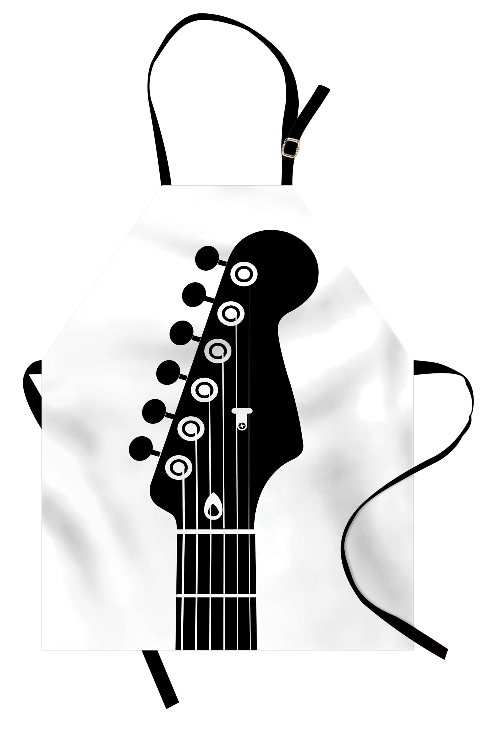 Ambesonne Guitar Apron - Adjustable Monochrome Half Guitar Design for Baking & Painting | Small Size Charcoal Grey & White | Perfect for Kitchen, BBQ, Pottery & Art Classes