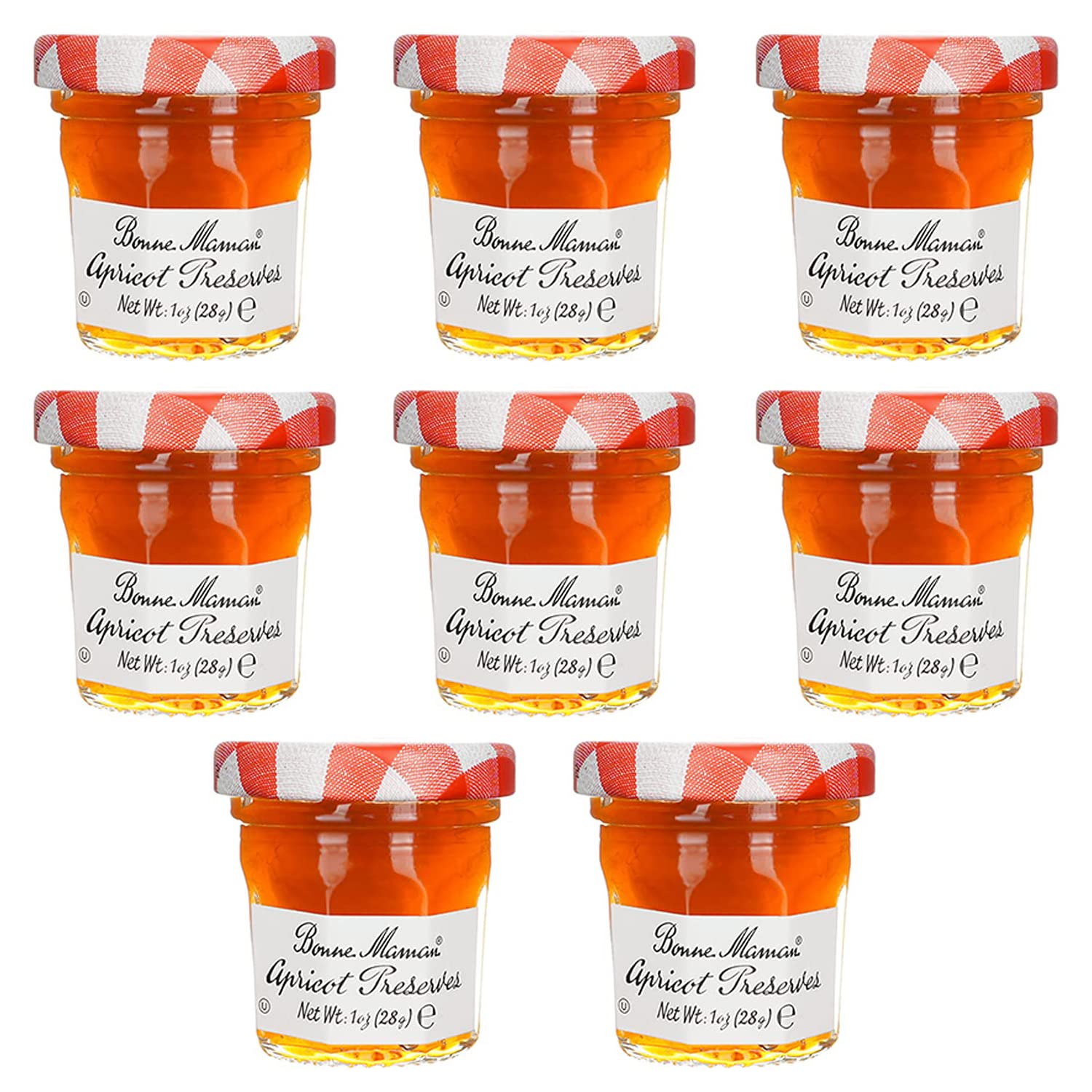 Bonne Maman Mini 8-Piece Gift Set - 1 oz Apricot Preserves (8 Jars) | Perfect for Breakfast, Tea Time & Gourmet Gift Giving