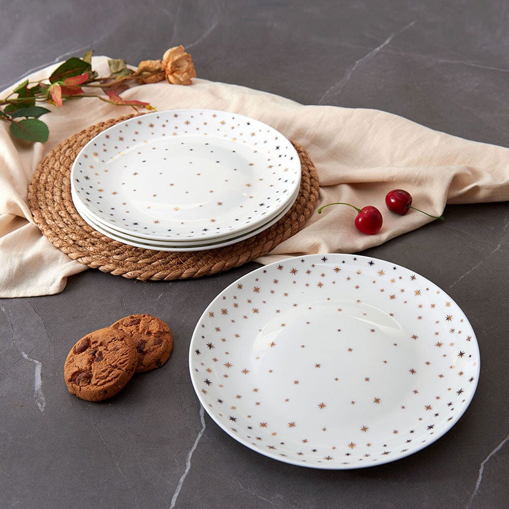 Millie Gold 4-Piece Salad Plate Set - Elegant Dinnerware for Salads, Appetizers & Desserts - Perfect for Parties, Holidays & Everyday Dining
