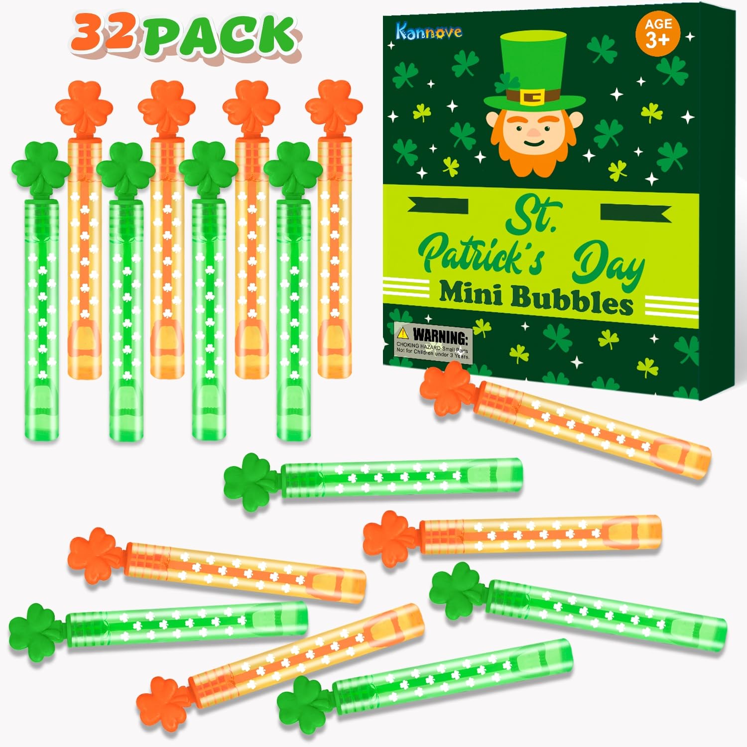 St Patrick's Day Party Favors 32-Pack - Mini Bubble Wands, Shamrock Decorations & Non-Candy Treats for Kids, Toddlers & Classroom Celebrations - Perfect for Goodie Bags, School Prizes & Saint Patty's Day Party Supplies