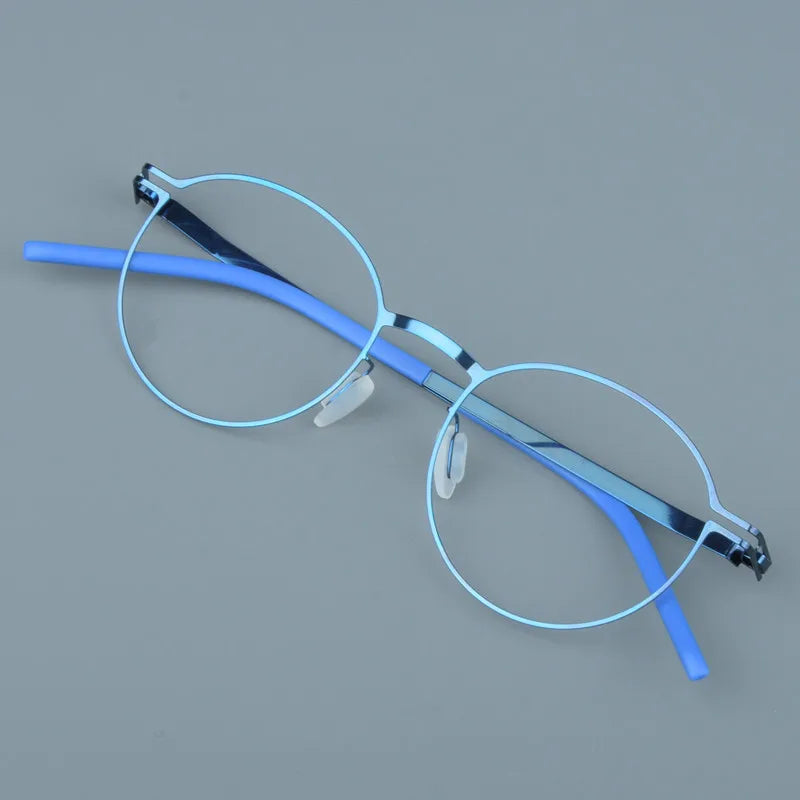 Stylish Unisex Full Rim Polygon Round Screwless Steel Eyeglasses Frame 14046 - Perfect for Work, Reading & Everyday Fashion