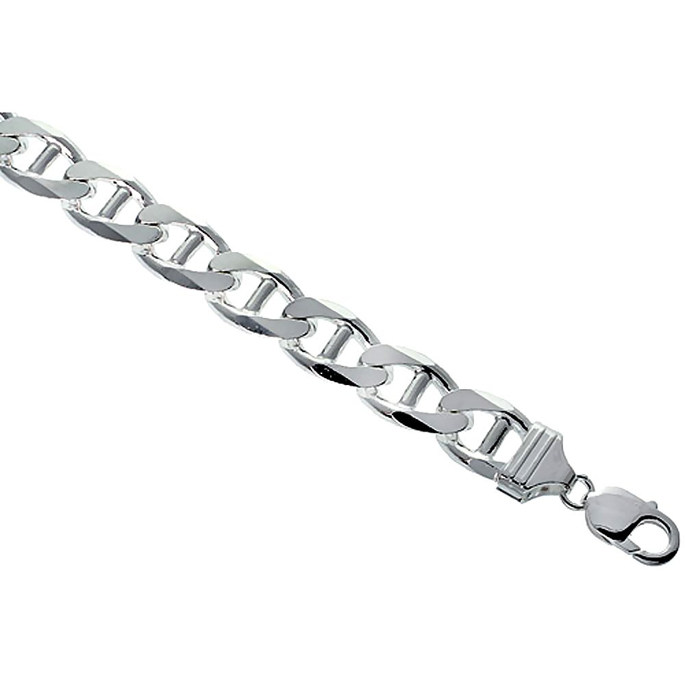 Sterling Silver Flat Mariner Link Chain Necklace & Bracelet Set - 13.5mm Nickel-Free Italian Jewelry (7-30 Inch) | Perfect for Gifts, Weddings & Everyday Elegance
