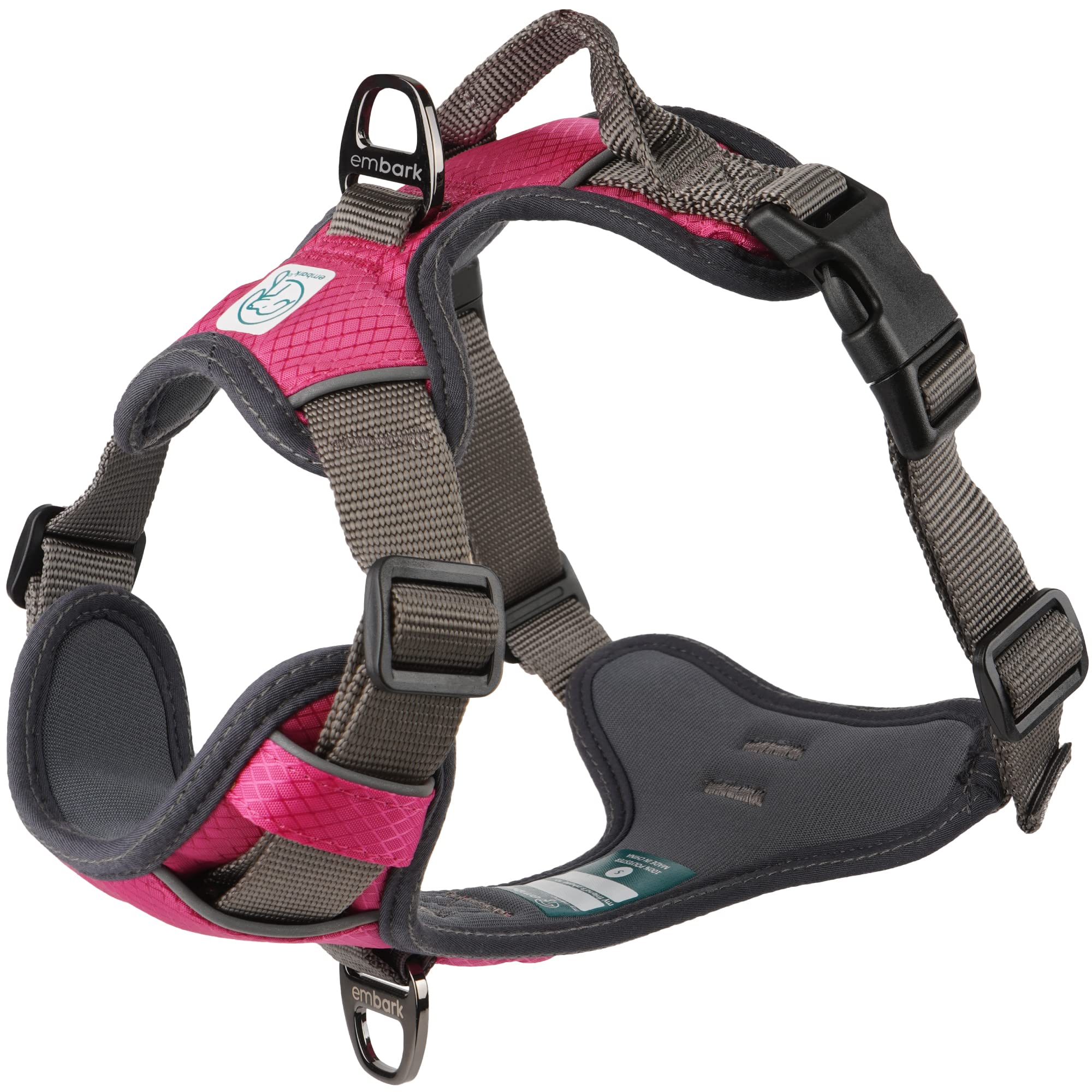 Embark Adventure No-Pull Dog Harness - Adjustable Soft Padded Vest for Large, Medium & Small Dogs with 2 Leash Clips (Front & Back) & Control Handle - Pink | Perfect for Walking, Training & Outdoor Adventures