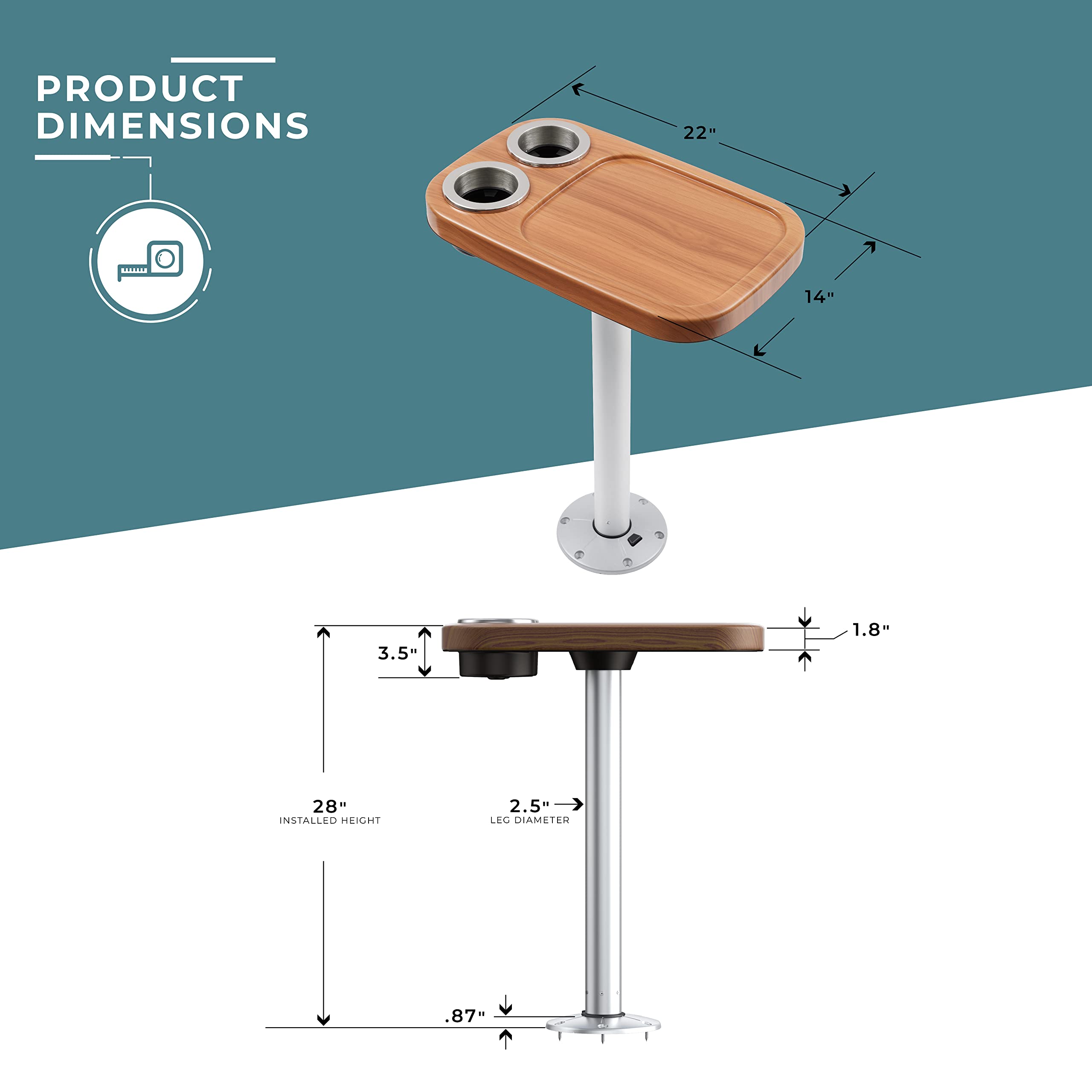 Manufacturers' Select ITC Marine Cocktail Boat Table Leg Set - Premium Pontoon Accessories & Marine Pedestal Table for Boats | Perfect for Outdoor Entertaining, Deck Parties & Nautical Decor