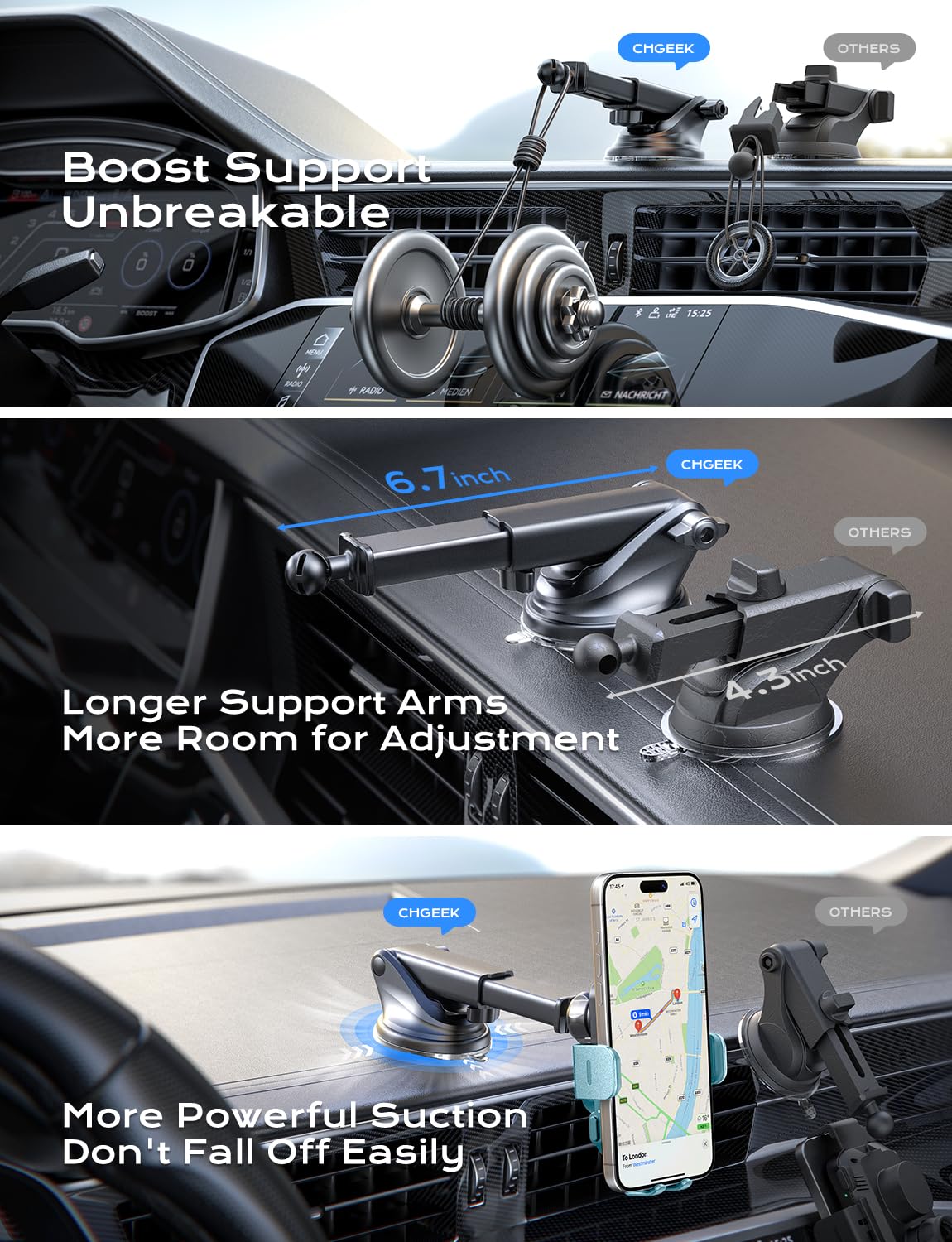 15W Fast Wireless Car Charger with Auto Clamping - Compatible with iPhone 16/15/14/13/12 Pro Max/11/XR/XS & Samsung Galaxy S25 Ultra/S24/S23/S22 - Dark Teal Phone Mount Holder for Safe Driving & Hands-Free Charging