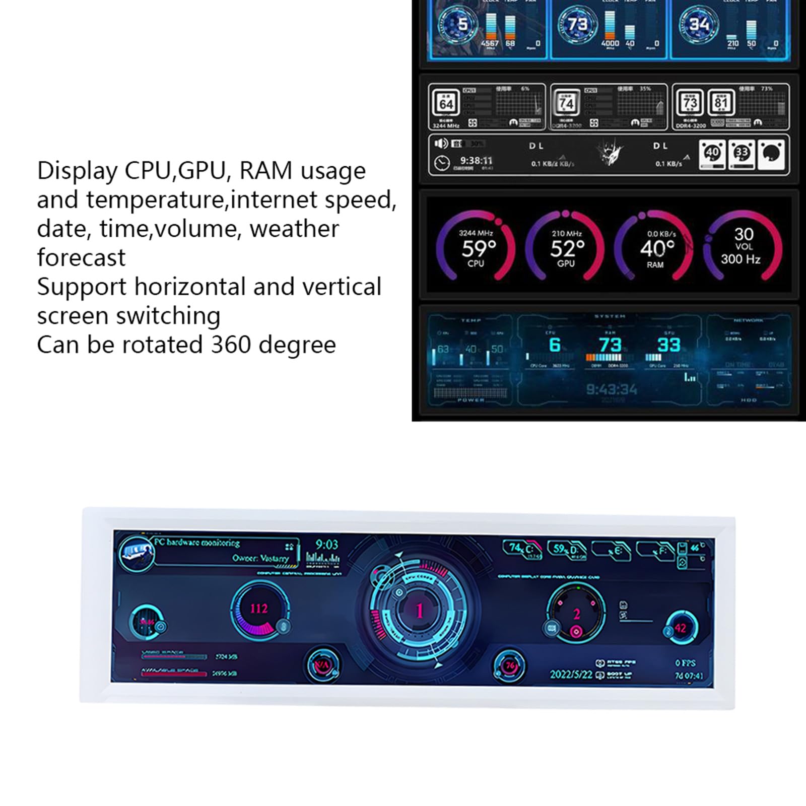 8.8 Inch USB C Portable Monitor for Laptop - Full HD IPS Screen with Clear Display, Built-in Speakers - Perfect for Work, Gaming, and Streaming Entertainment