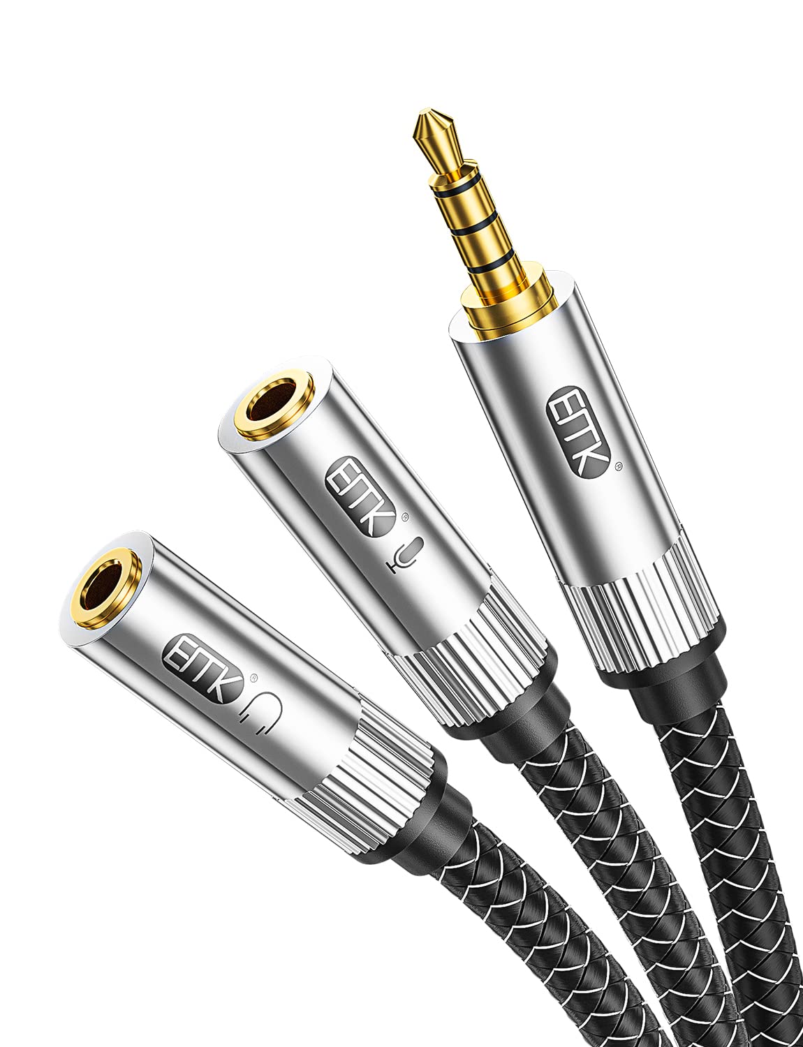EMK 3.5mm Audio Headphone Splitter - Stereo Male to Dual Female Y Adapter Cable for Gaming Headsets, Compatible with Xbox One, PS4, PS5, PC, Laptop, Tablet & Smartphone - Perfect for Multiplayer Gaming, Music Sharing & Conference Calls