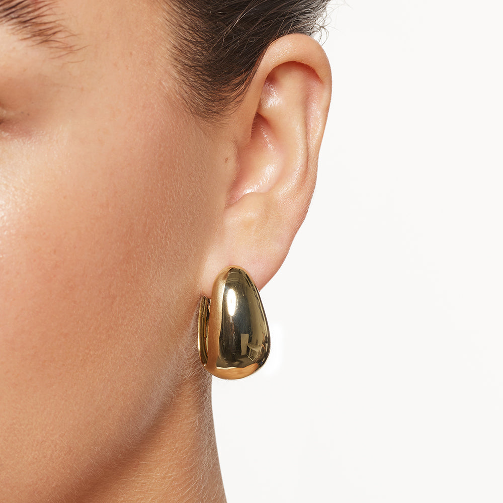 Gold Drop Dome Hoop Earrings - Elegant Dangle Earrings for Women, Perfect for Parties, Weddings & Everyday Wear