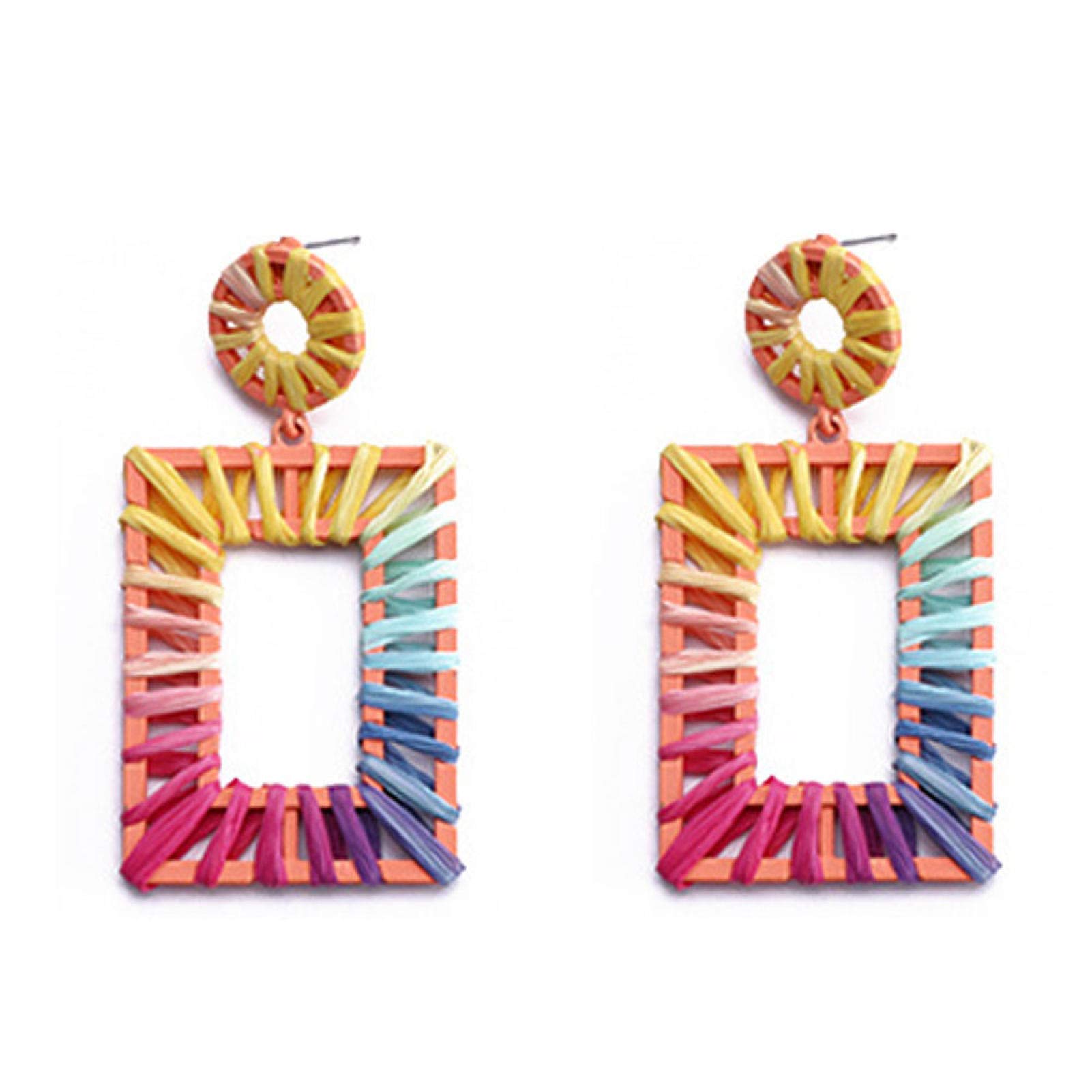 Qiguch66 Heart Geometric Hand-Woven Statement Earrings for Women & Girls - Elegant Party Jewelry Gift for Valentine's Day, Anniversary & Special Occasions