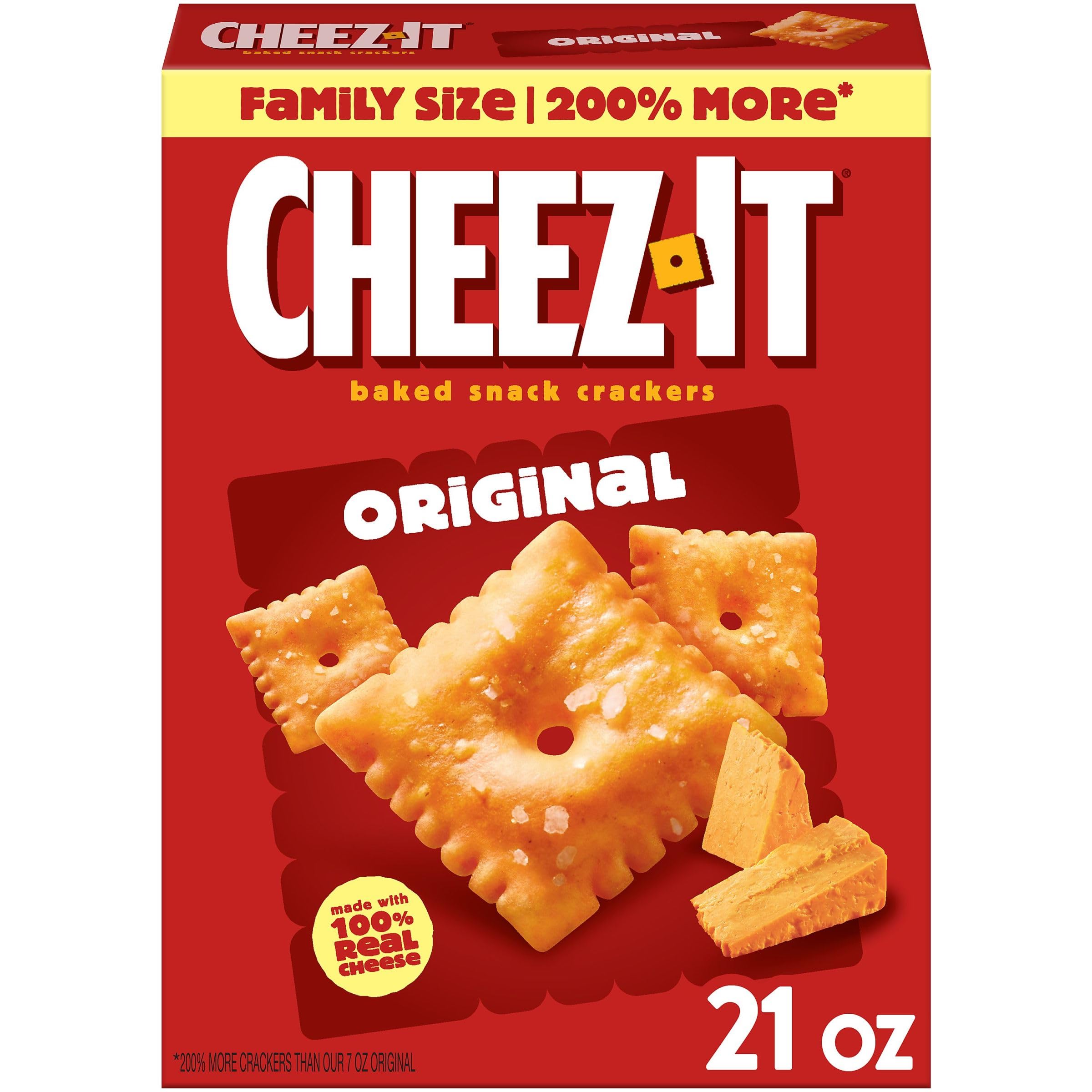 Cheez-It Original Baked Cheese Crackers - Family Size 21oz Box (Pack of 1) | Perfect for School Lunches, Office Snacks & Party Platters
