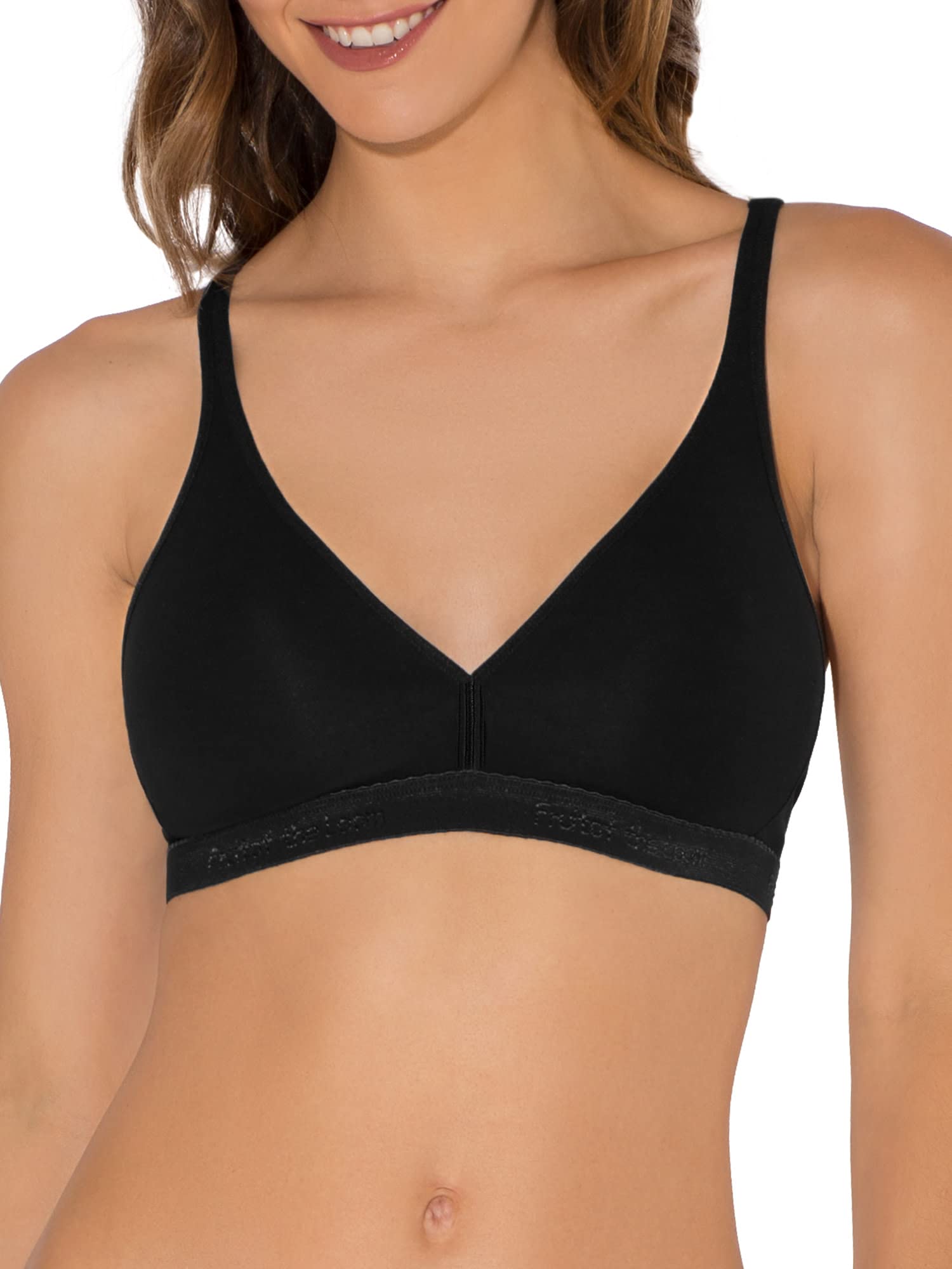 Fruit of the Loom Women's Wirefree Cotton Bralette - Comfortable Wireless Bra in Multi-Pack Sizes (2-Pack, 3-Pack) for Everyday Wear, Yoga & Lounge