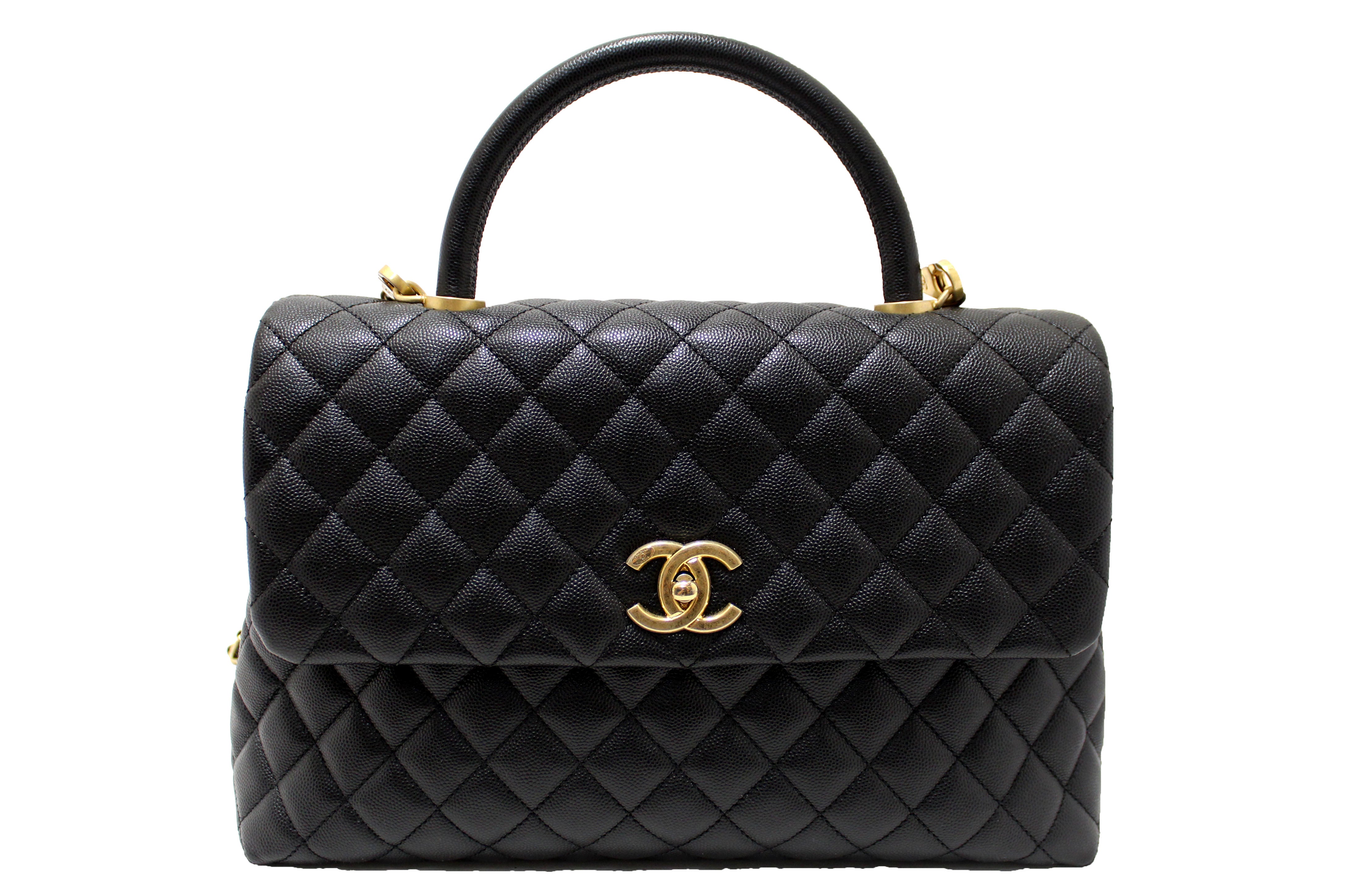 Authentic Chanel Black Quilted Caviar Leather Maxi Flap Bag with Top Handle - Luxury Designer Shoulder Bag for Women, Perfect for Evening Events, Parties & Special Occasions