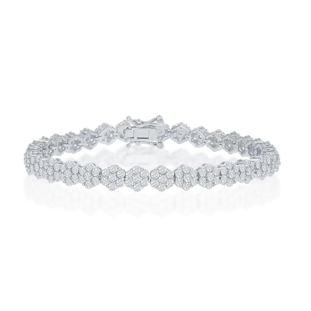 Sterling Silver Flower Design Tennis Bracelet with Clear CZ Stones - Elegant Jewelry for Women, Perfect for Weddings, Parties & Everyday Wear