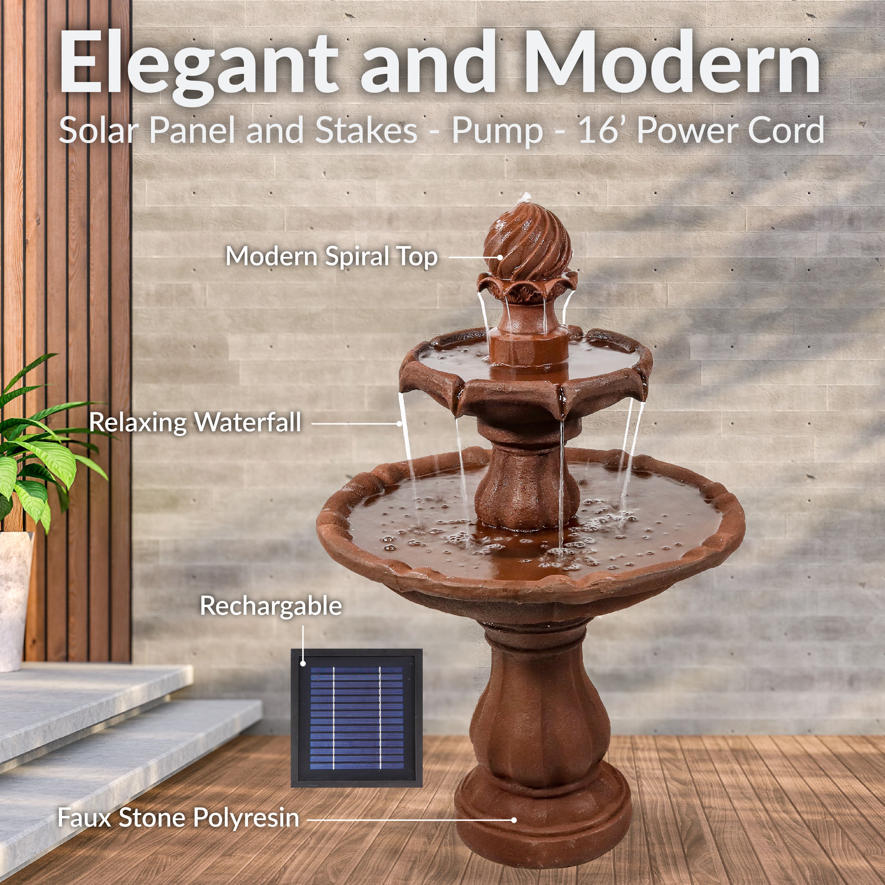 Sunnydaze 2-Tier Solar Powered Outdoor Water Fountain with Battery Backup - Perfect for Garden, Patio, and Backyard Decor