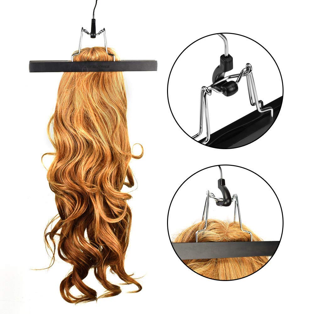 5-Piece Wig Storage Bag Set with 5 Wooden Hangers - Dust-Proof Organizer for Professional Hair Extensions & Wigs (5 Black Bags + 5 Black Hangers) - Perfect for Salon, Travel & Home Wig Care