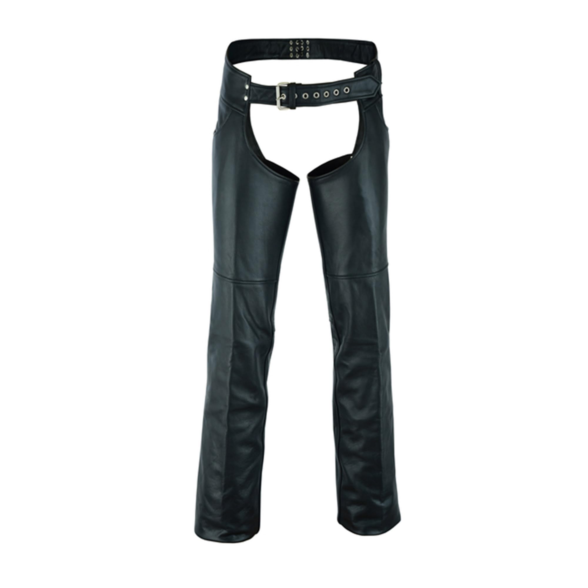 Daniel Smart Motorcycle Leather Chaps - All Season Unisex Biker Pants with Adjustable Fit & Jean Style Pockets for Harley, Cruiser & Touring Rides