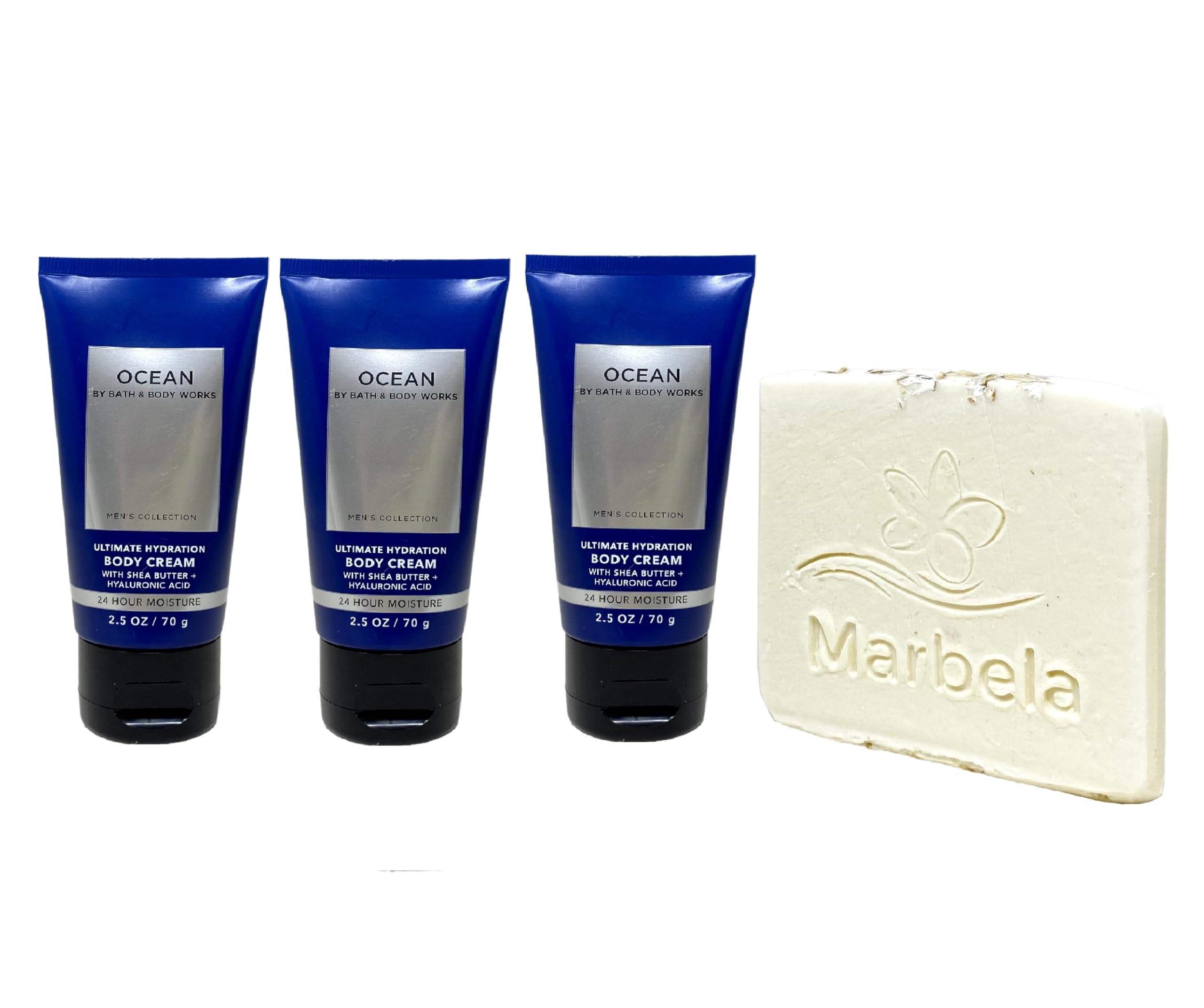 Bath & Body Works Men's Ocean 3-Piece Mini Body Cream Set with Free Natural Oats Soap Sample | Travel Size Skincare Gift Set for Men | Perfect for Gym, Travel & Daily Moisturizing