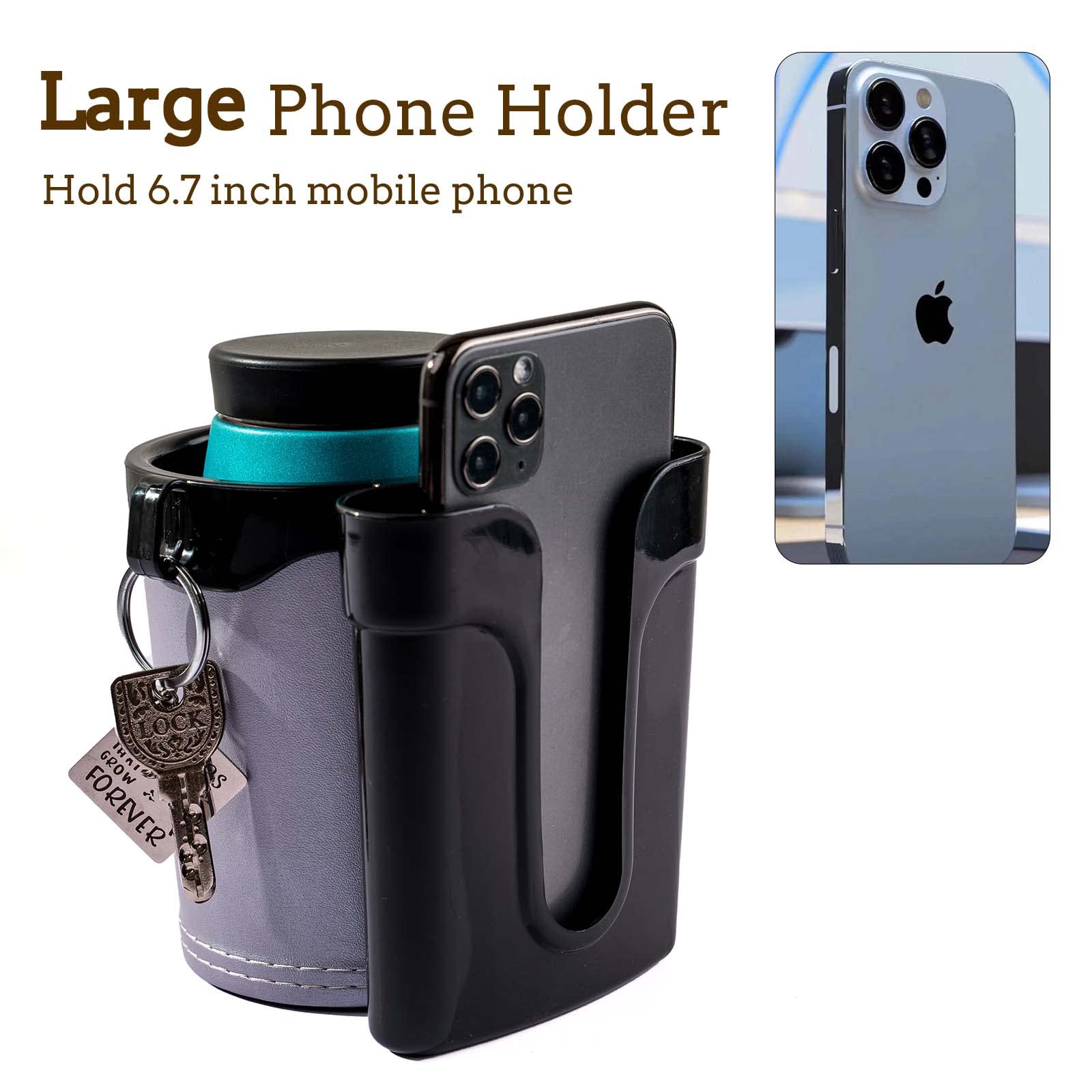 Sturdy Bike Cup Holder with Phone & Key Holder - Universal Fit for Bicycle, Motorcycle, Scooter & Boat Accessories (Silver) - Perfect for Commuting, Outdoor Adventures & Water Sports
