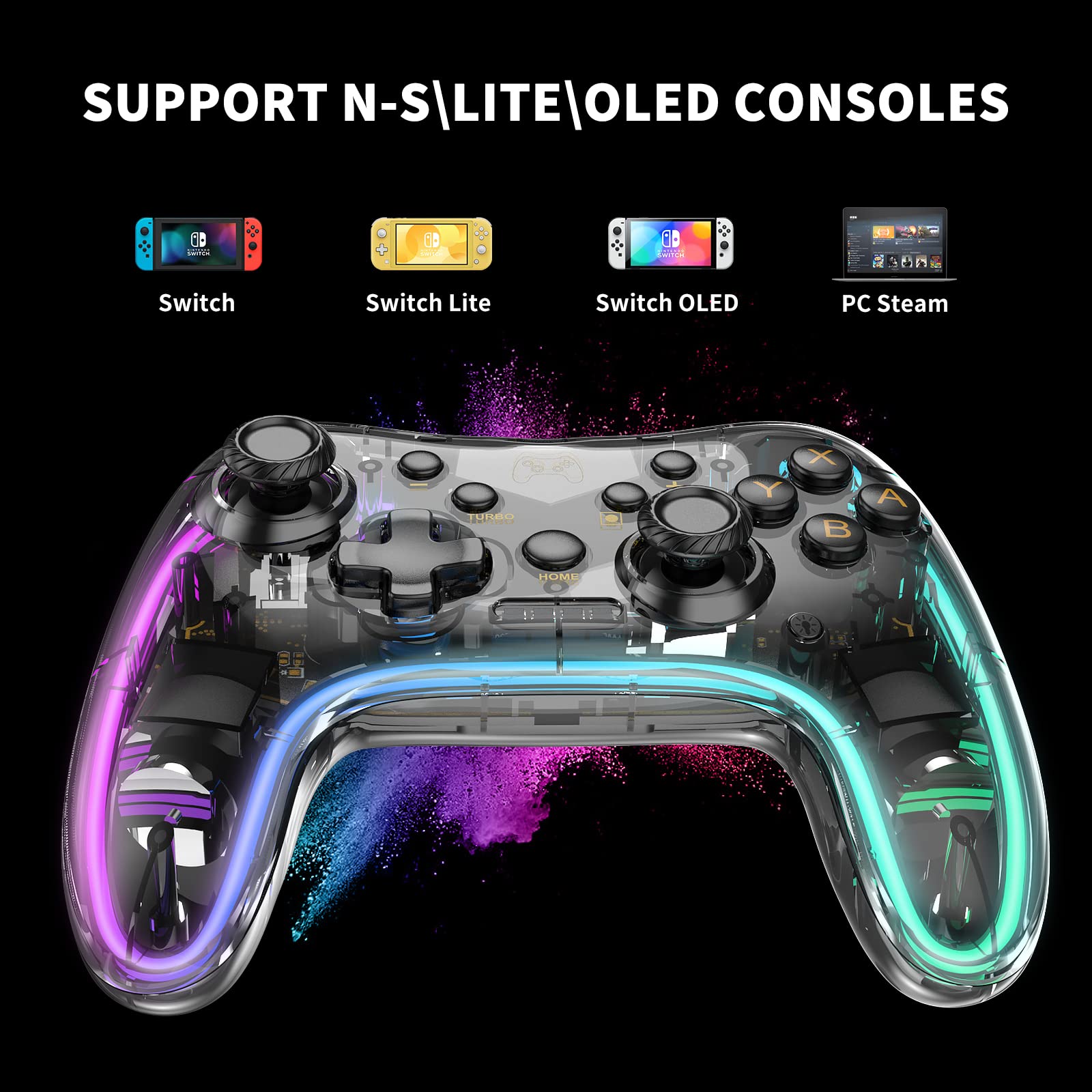 **Mamba Wireless Pro Controller for Nintendo Switch/Switch Lite/Switch OLED - Turbo, Wake-Up Function, Adjustable LED (White) | Perfect for Gaming, Travel & Multiplayer Fun**