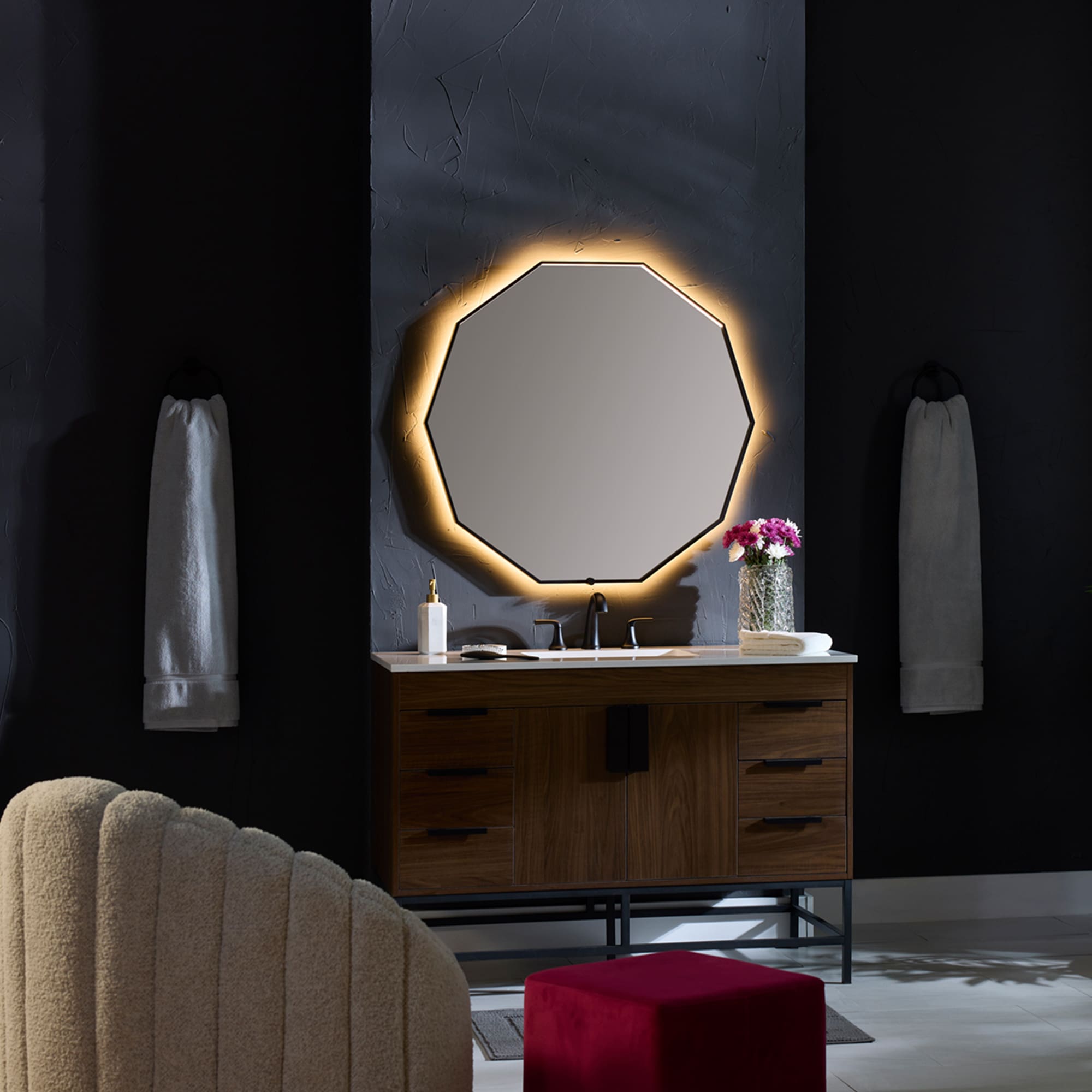 36 Inch LED Lighted Mirror with Black Frame - Modern Bathroom Vanity Mirror for Makeup & Shaving - Oxygen Deca 3 1003 15