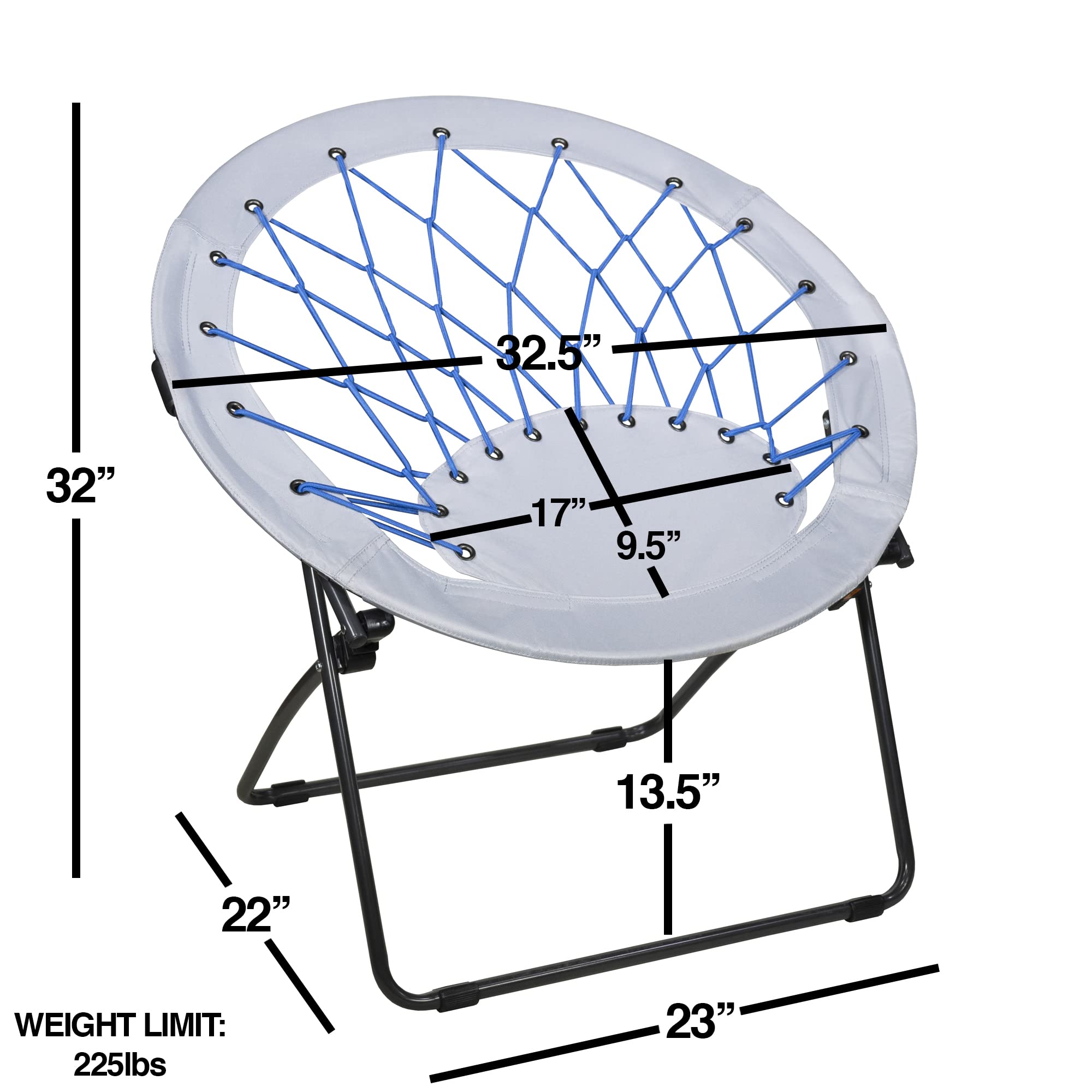 Zenithen Folding Bungee Chair - Round Metal Frame Dish Saucer Chair for Indoor & Outdoor Use - Perfect for Bedroom, Dorm, Camping, Movies & Relaxation - Cobalt Blue (1-Pack) | Great for Patio Lounging, Backyard Gatherings & Small Space Living