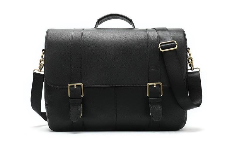 Premium Black Leather Messenger Bag for Men & Women - Stylish Shoulder Bag for Work, Travel & Daily Commute
