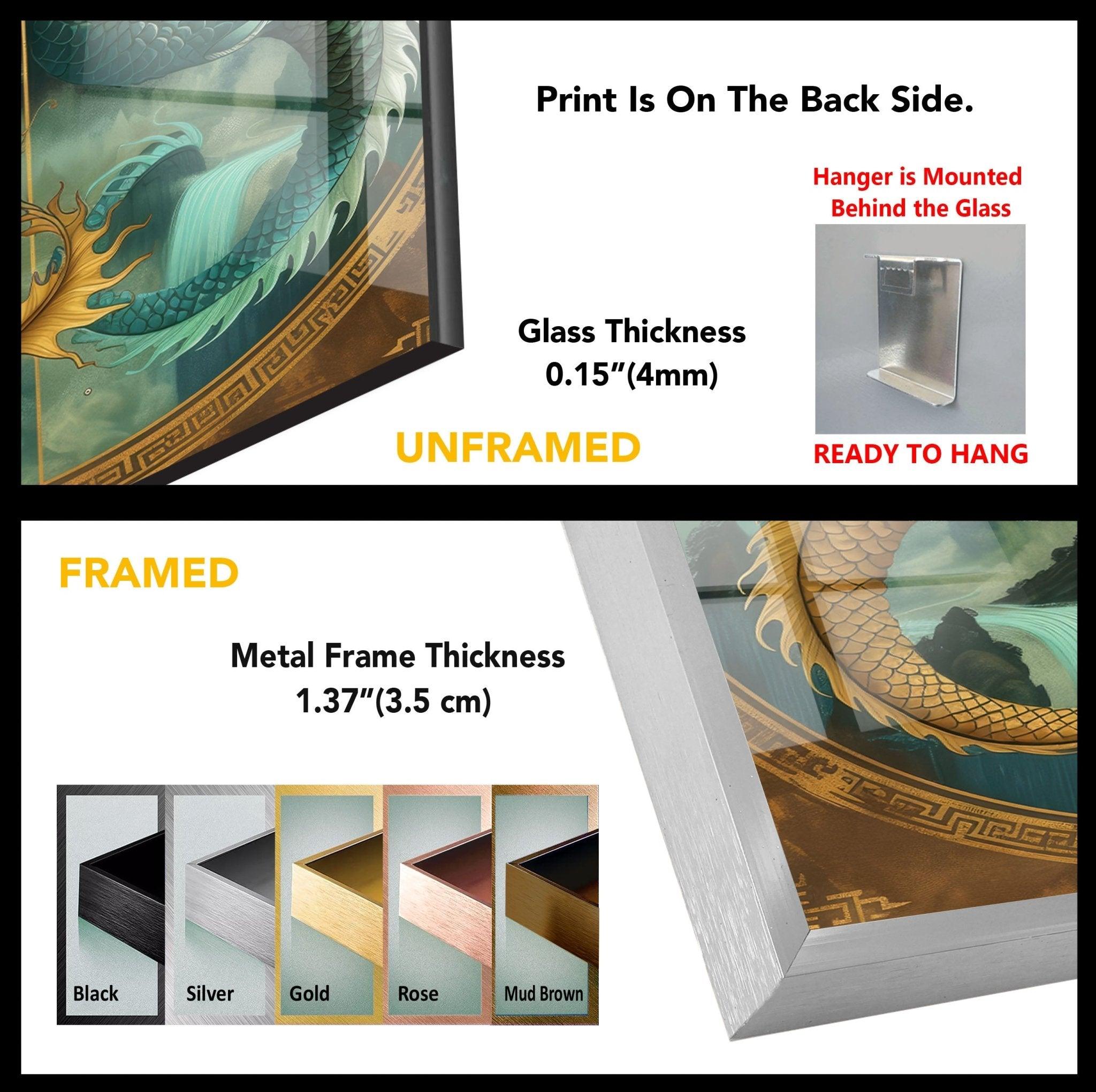 Ao Kuang & Ao Shun Chinese Dragon Glass Wall Art - Elegant Home Decor for Living Room, Bedroom, or Office