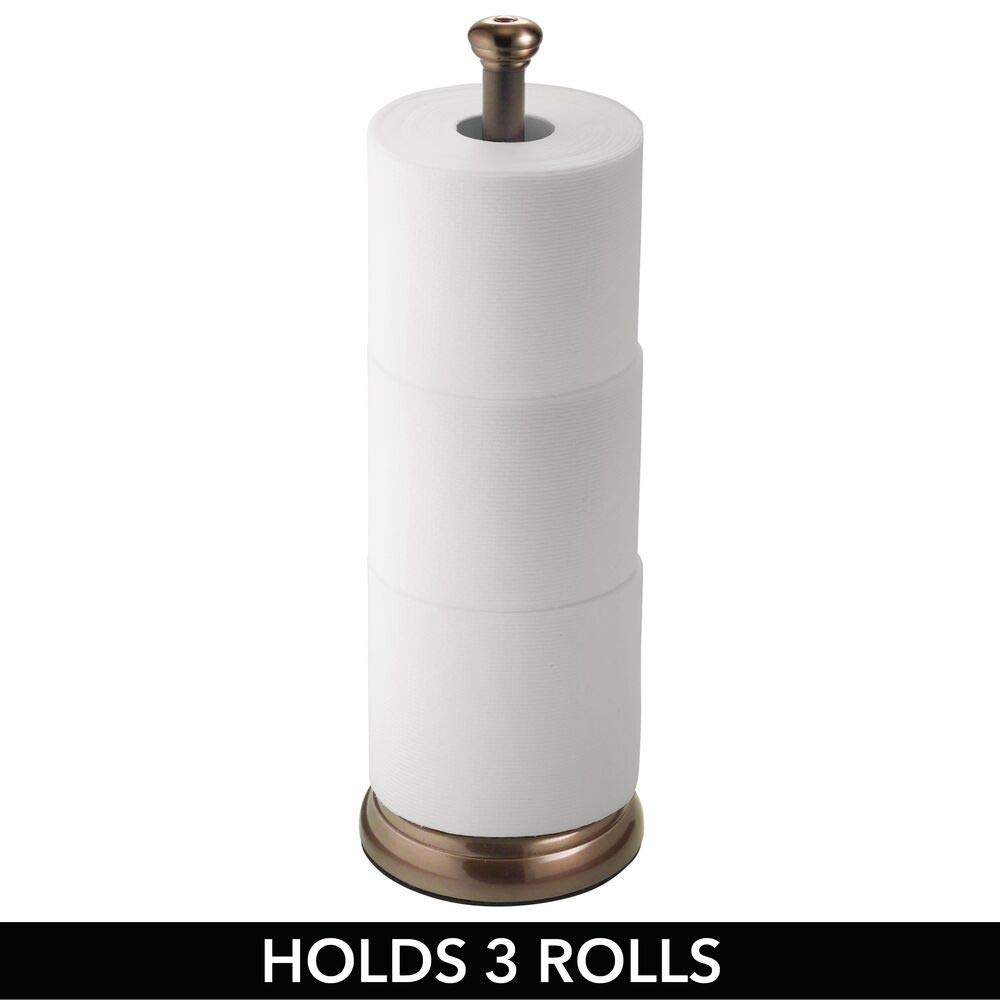 Stainless Steel Free-Standing Toilet Paper Holder with Storage - Holds 3 Rolls - Bronze Bathroom Tissue Organizer for Toilet, Vanity & Cabinet Storage - Hyde Collection - mDesign