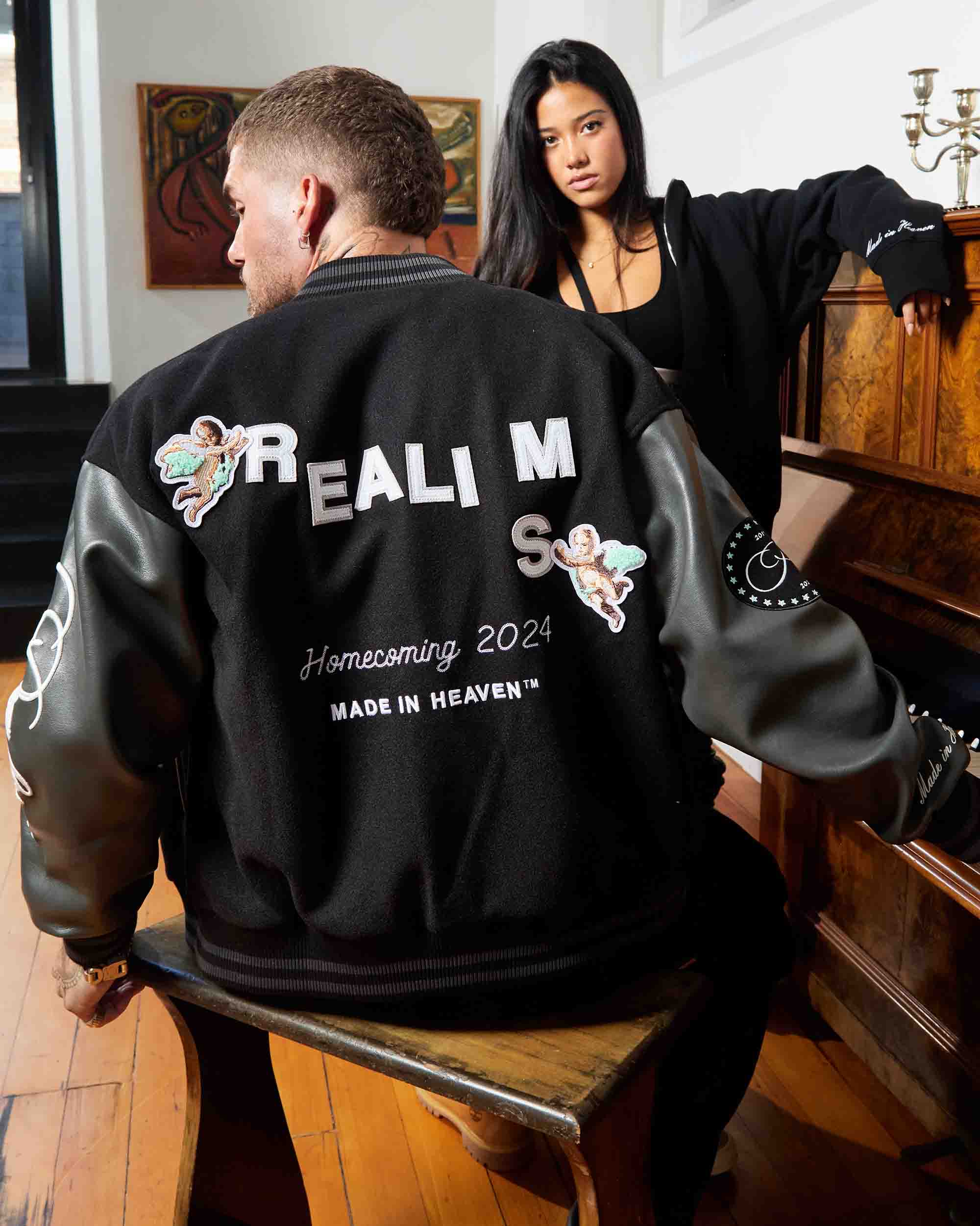 SSS Realism Homecoming Varsity Jacket - Black | Vintage Baseball Letterman Jacket for Men & Women | Perfect for High School Events, College Parties & Casual Outfits