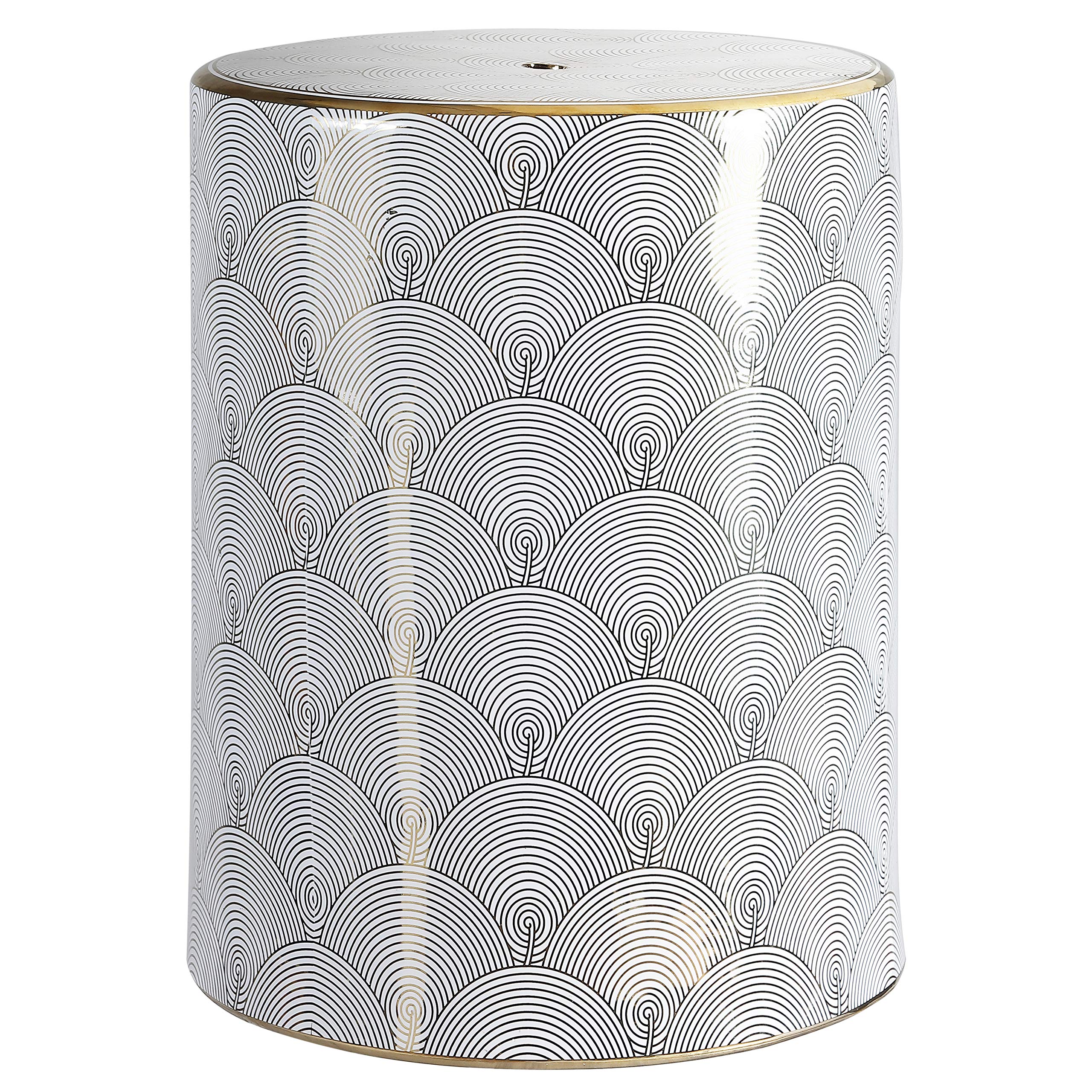 JONATHAN Y TBL1001A 17-Inch Modern Ceramic Garden Stool - Waterproof Indoor/Outdoor Side Table, Plant Stand with Spill-Proof Design in White & Gold - Perfect for Coastal, Contemporary & Transitional Living Rooms, Patios & Garden Decor