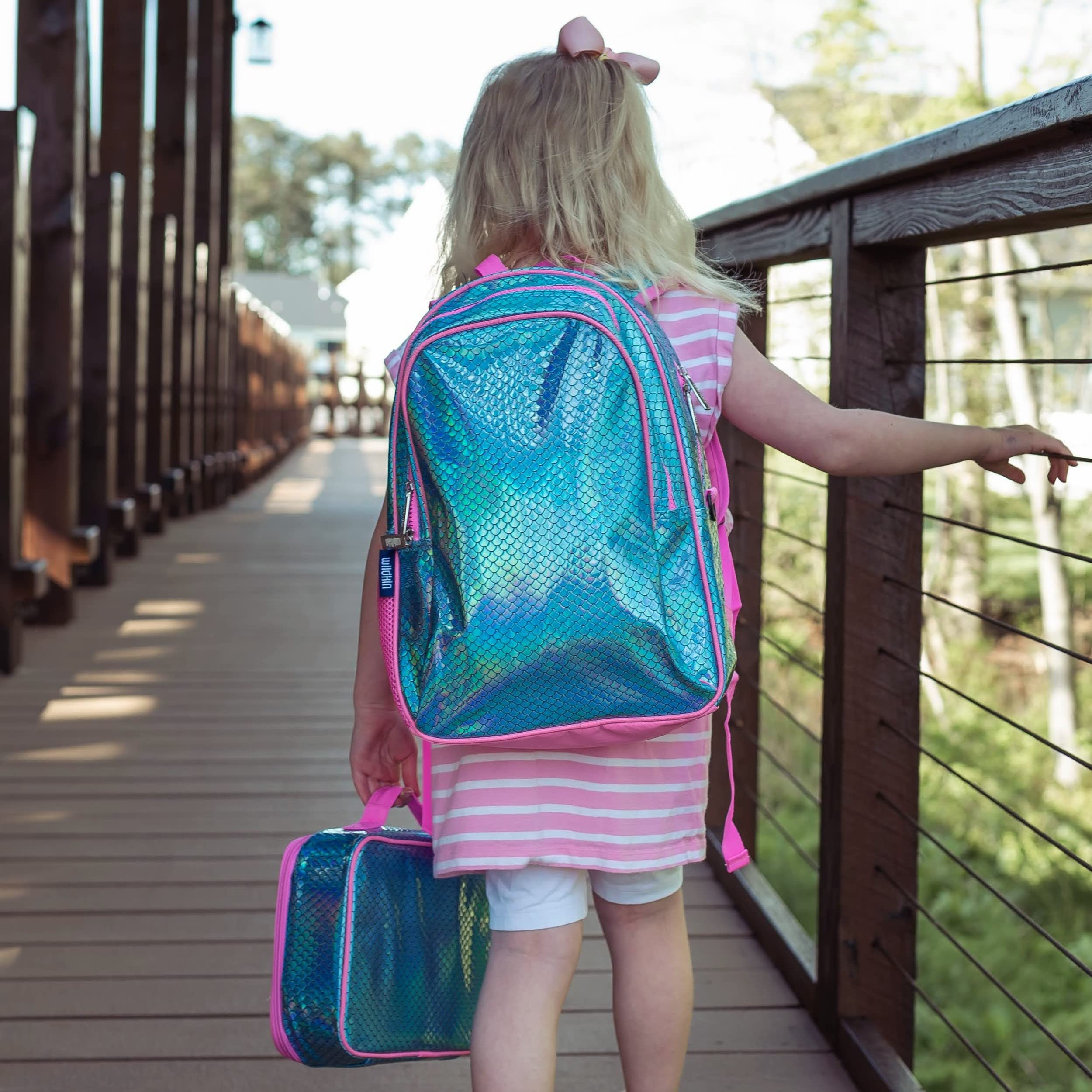 Wildkin 15 Inch Kids Backpack Set with Matching Lunch Box - Mermaid Scales Design | Durable School Backpack for Girls & Boys | Perfect for School, Travel & Daycare