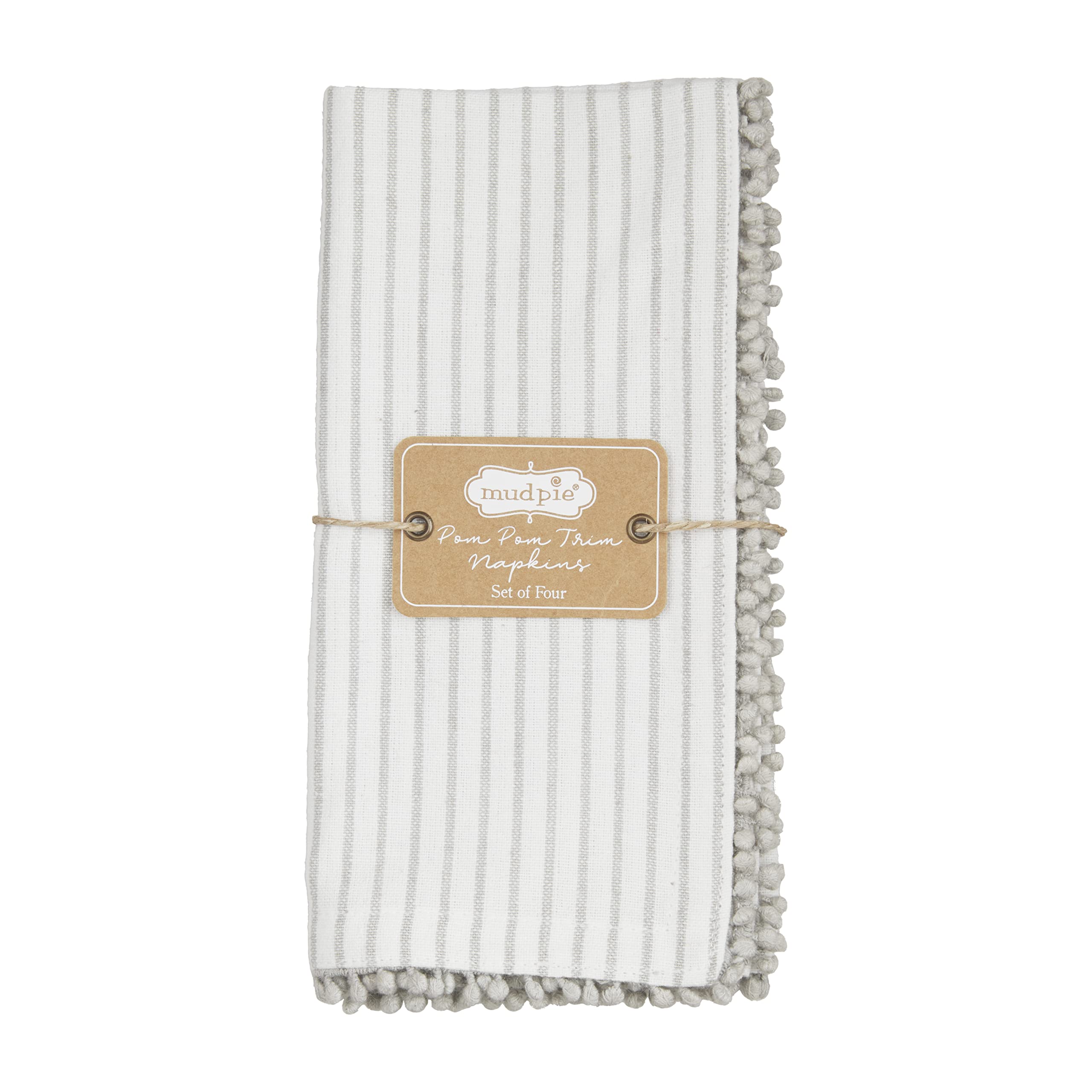 Premium Gray Pom Cloth Napkin Set with Stripe Design - 18