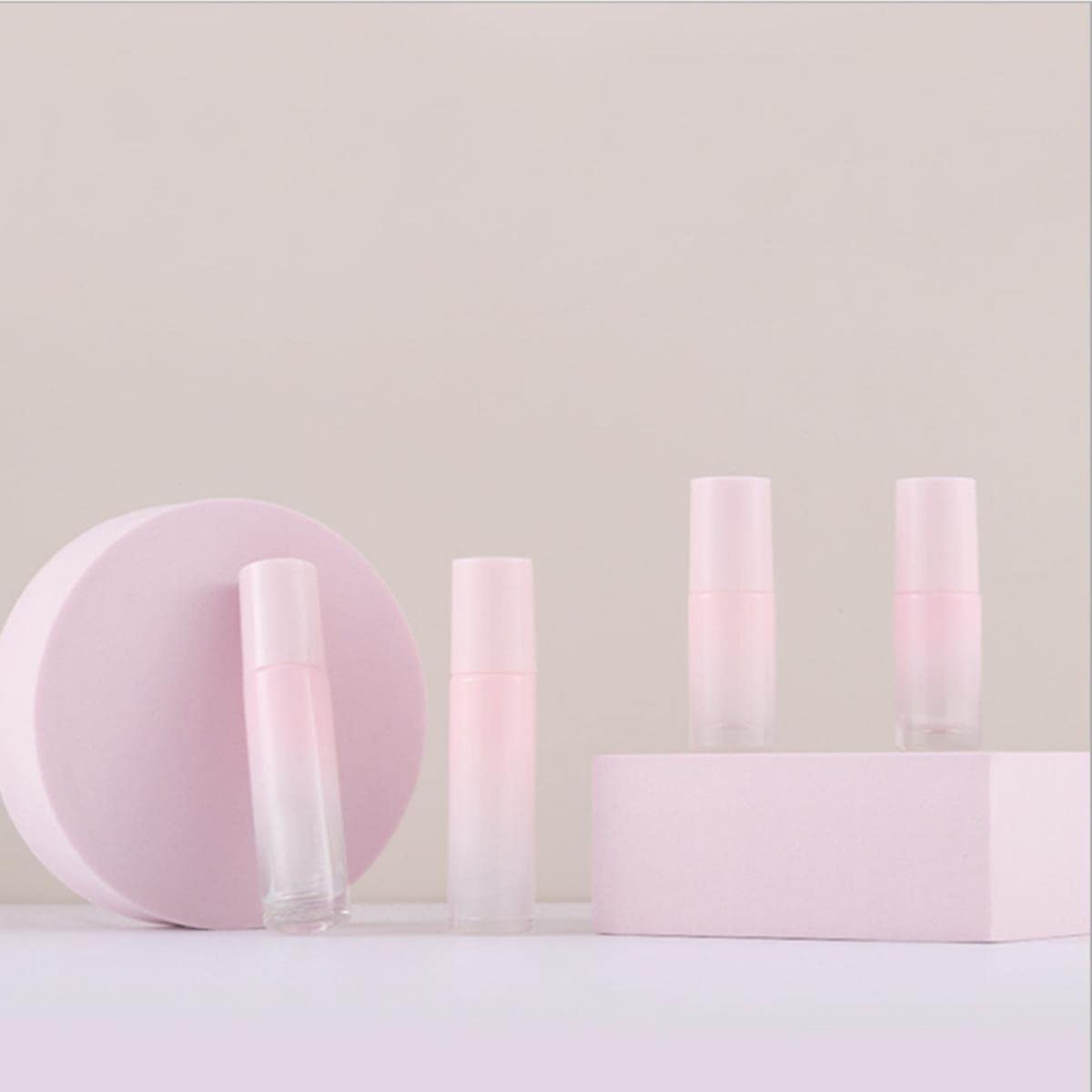 SAMCRY 10/30/50pcs 5ml 10ml Refillable Glass Roller Bottles for Essential Oils & Perfume - Gradient Pink Travel Size Rollerball Vials - Perfect for Aromatherapy, DIY Blends & On-the-Go Use (50pcs, 10ml)