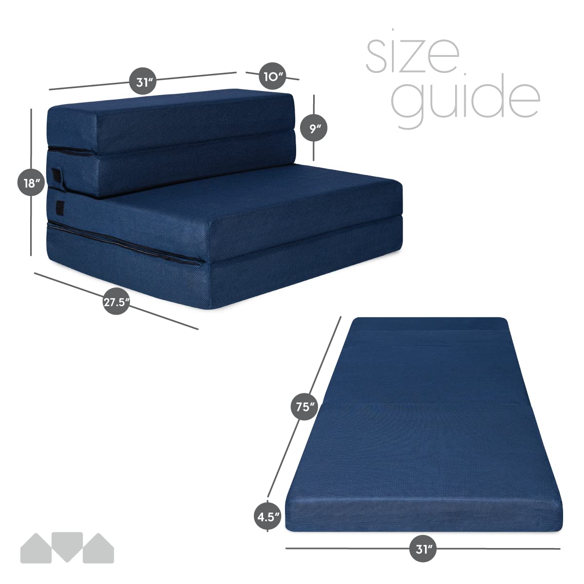 Milliard Tri-Fold Foam Folding Mattress & Sofa Bed - Guest Bed, Cot Size 75