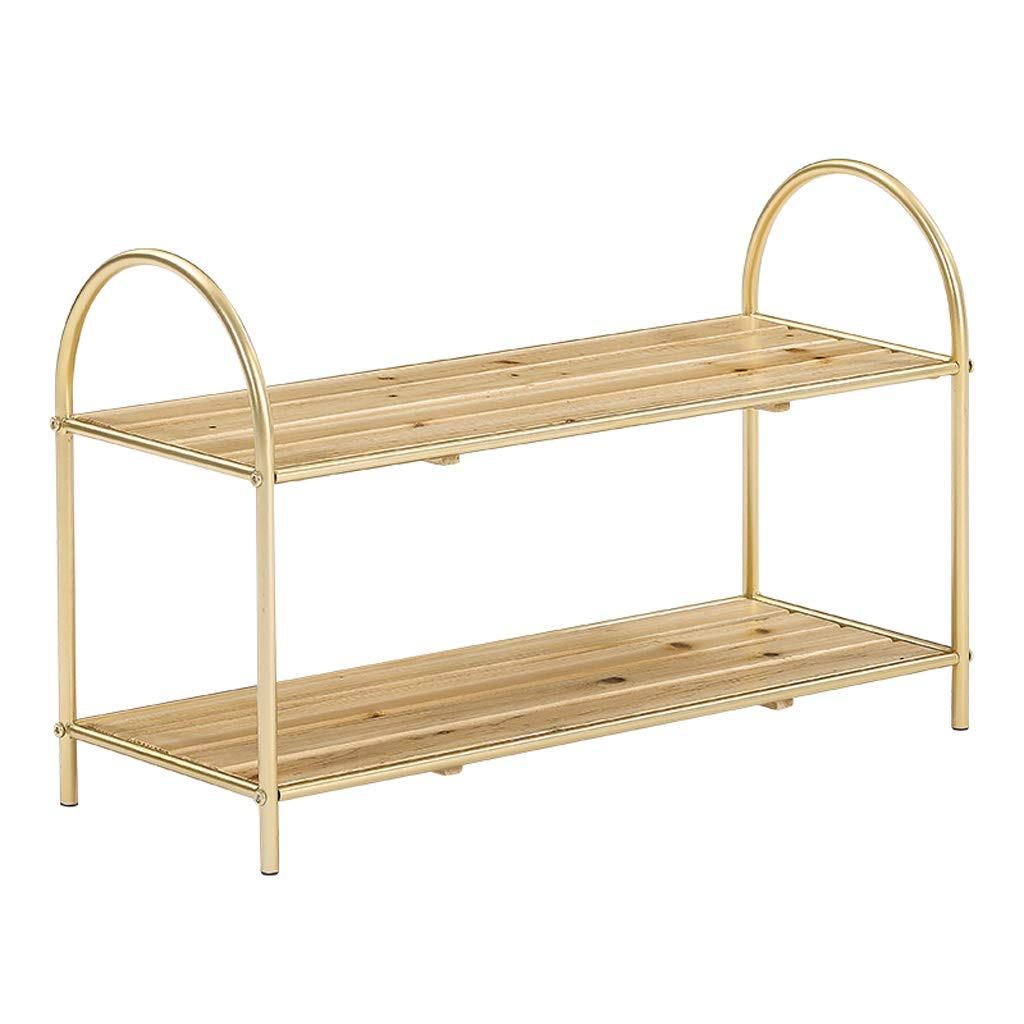 2-Tier Stackable Adjustable Wire Grid Shoe Rack Organizer - Extra Large Capacity Shoe Storage Shelf in Gold | Perfect for Entryway, Closet & Bedroom Organization