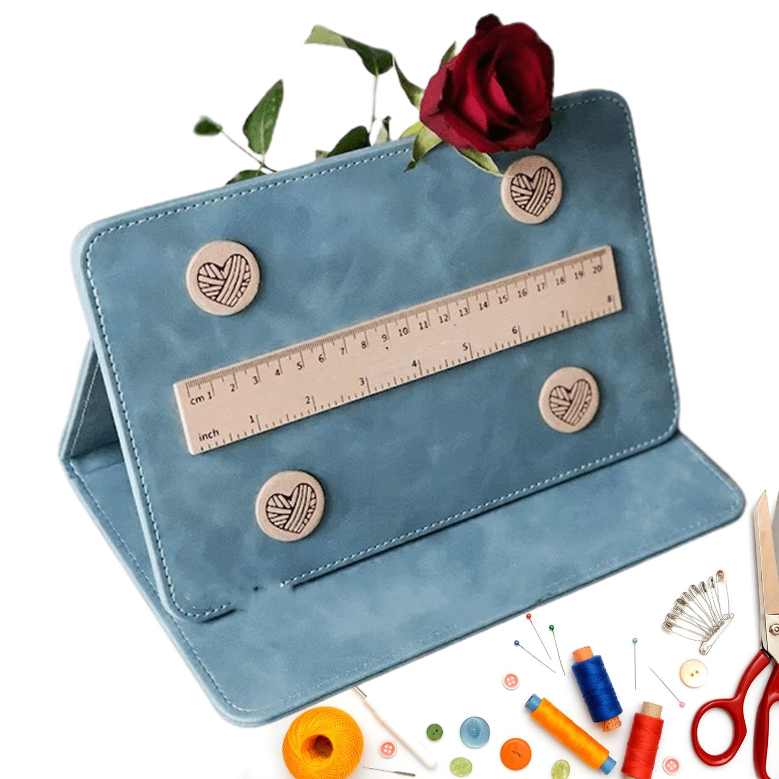 Foldable Magnetic Knitting Chart Holder with Magnet Ruler - Portable Knitting & Crochet Pattern Keeper - Perfect for Cross Stitch, Knitting Projects at Home or Travel