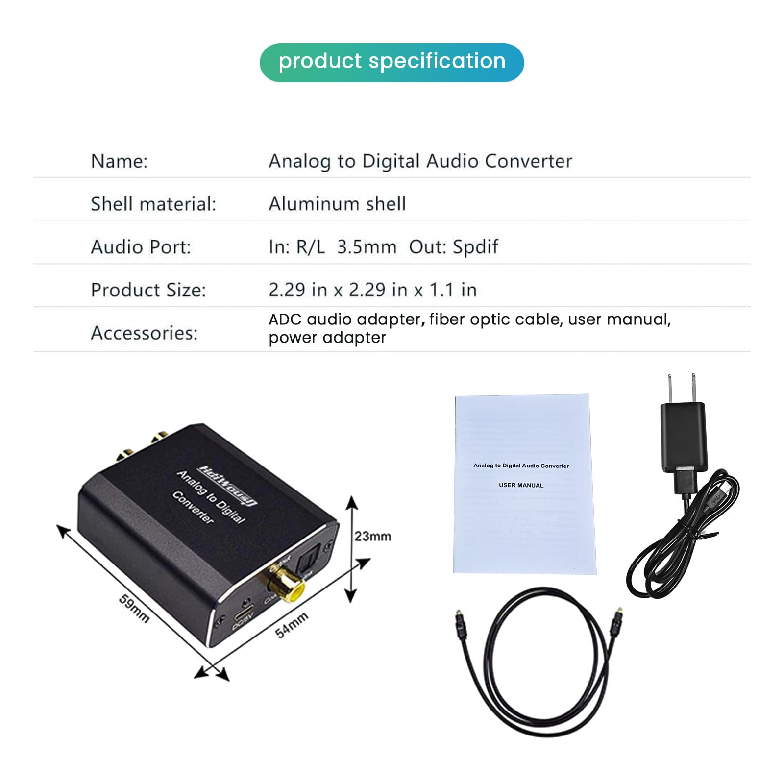 HDMIWOUSP Analog to Digital Audio Converter - RCA/3.5mm to Coaxial/Optical SPDIF Adapter | Aluminum Build for PS4, Xbox, HDTV, DVD & Headphones | Perfect for Home Theater & Gaming Setups