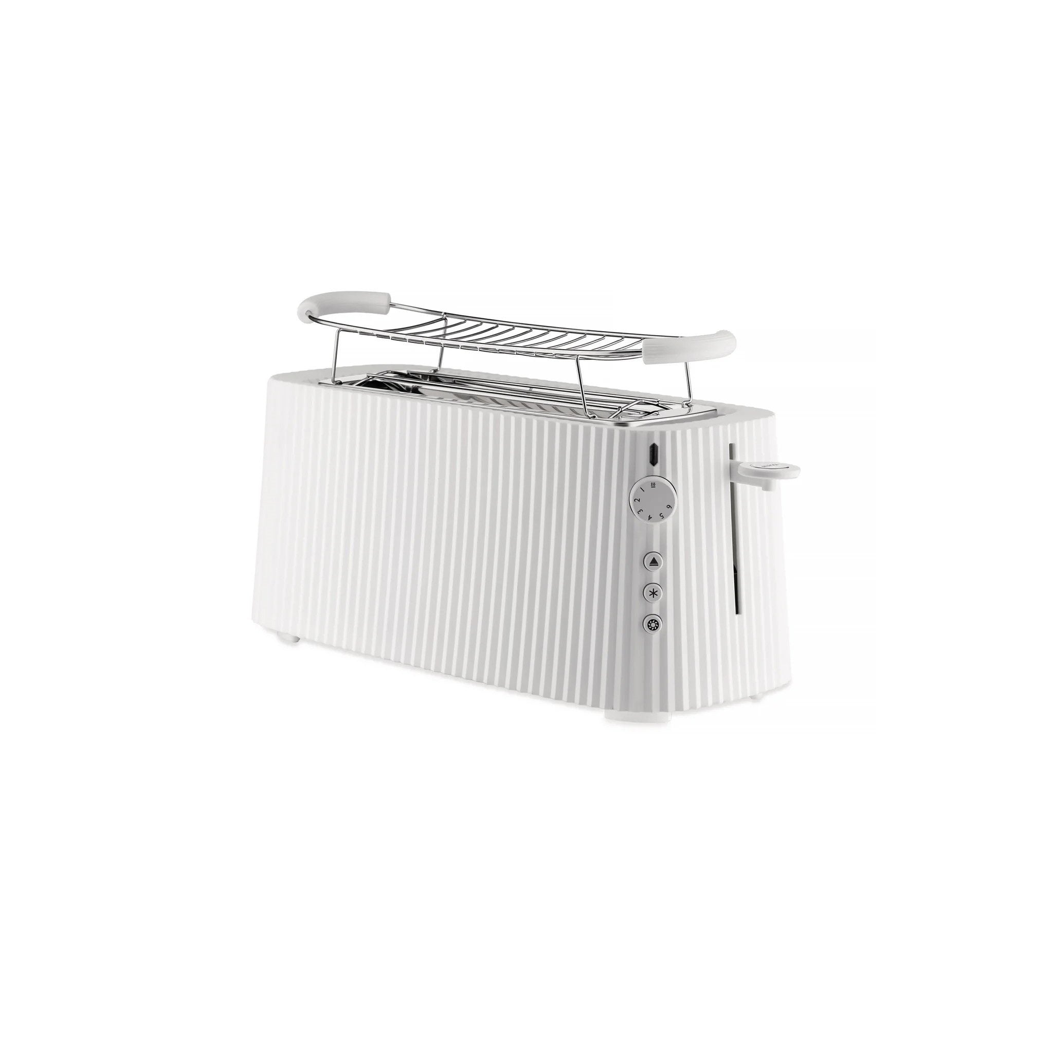 Alessi Plisse Long Toaster - 4 Slice Stainless Steel Toaster with Extra Wide Slots, Perfect for Bagels & Artisan Breads - Modern White Countertop Appliance for Kitchens & Breakfast Bars