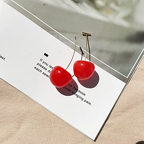 3D Red Cherry Drop Earrings for Women - Cute Fruit Dangle Earrings in Gold - Perfect for Summer Outfits, Parties & Casual Wear