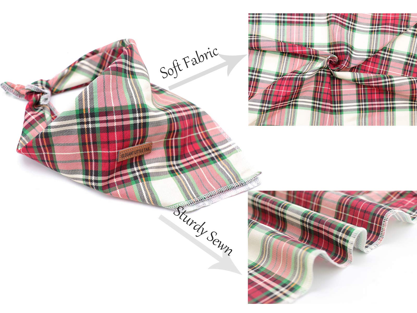 Elegant Plaid Christmas Dog Bandana - Washable Reversible Cotton Pet Scarf, Adjustable Square Kerchief for Small to Large Dogs & Cats - Perfect for Holiday Photos, Parties & Festive Occasions